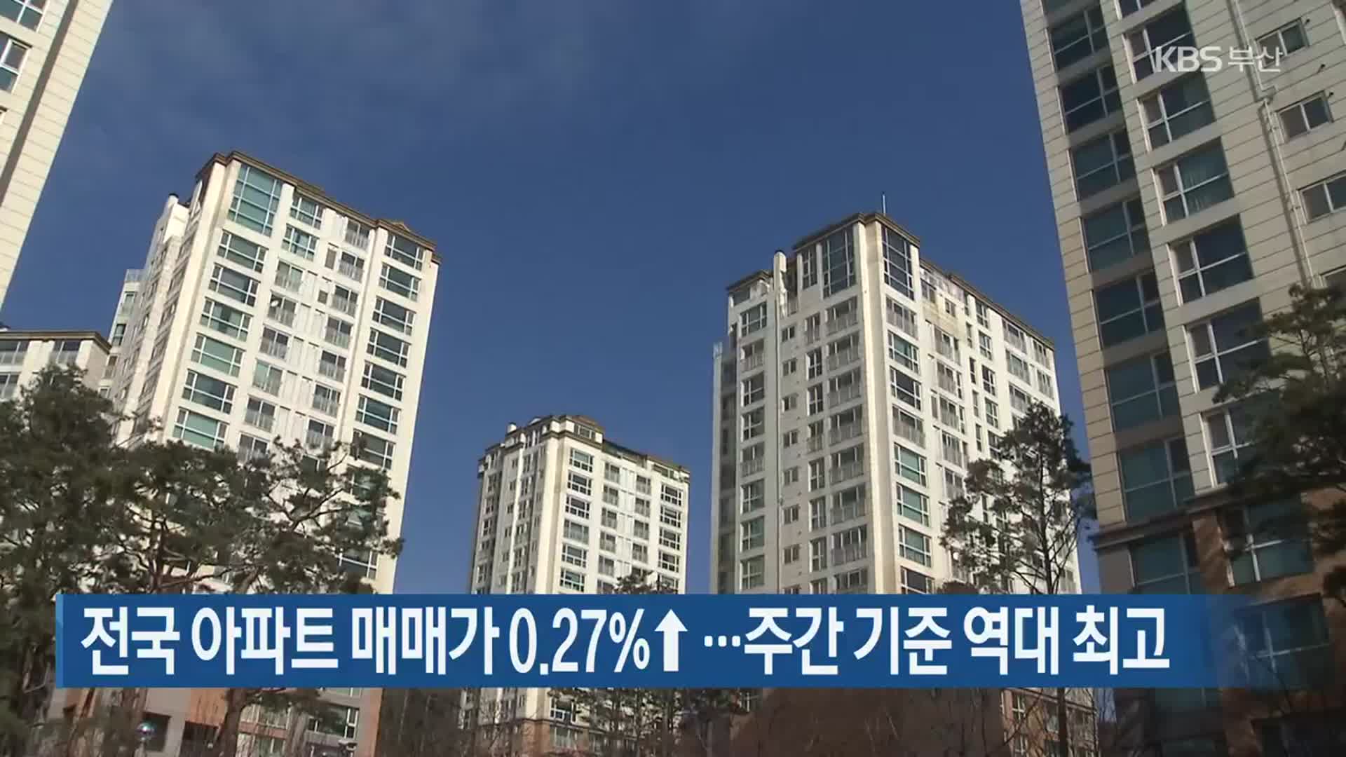 전국 아파트 매매가 0.27%↑…주간 기준 역대 최고