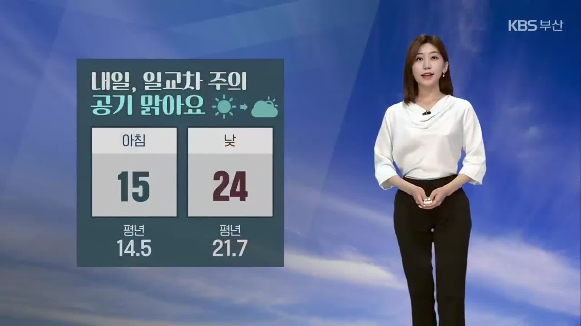 [날씨] 부산 내일 일교차 주의…아침 15도·한낮 최고 24도