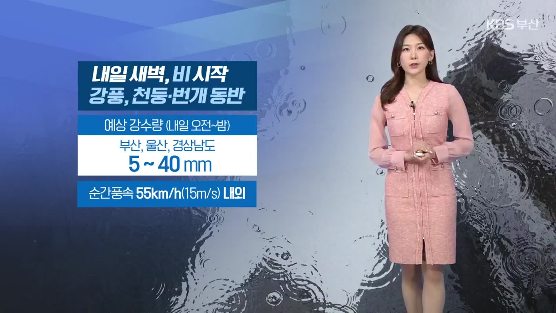 [날씨] 부산 내일 새벽부터 최대 40㎜ 비…강풍·천둥·번개 주의