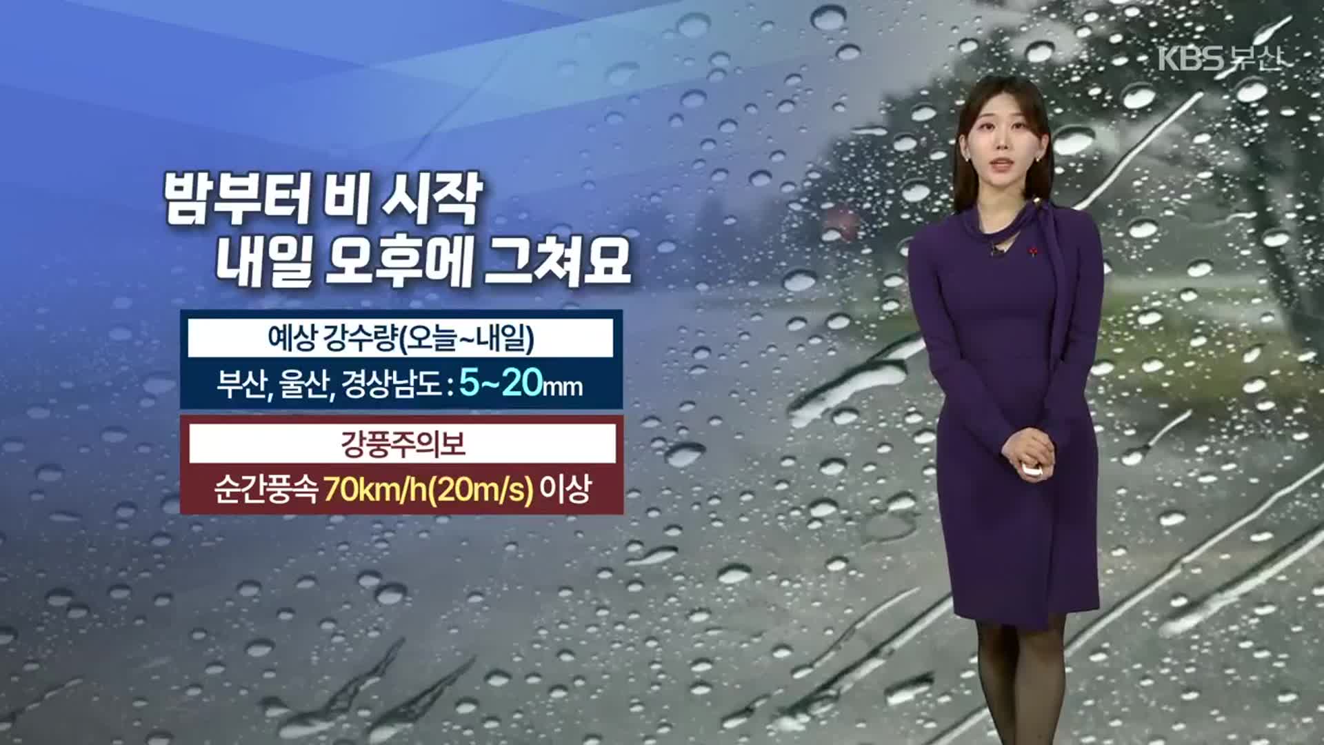 [날씨] 부산 오늘 밤부터 비 시작…부·울·경 최대 20㎜ 예상