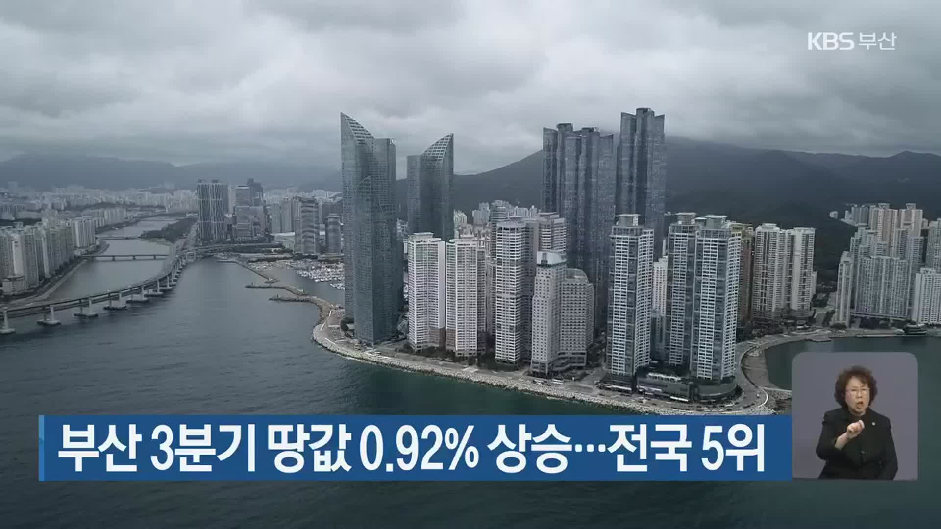 부산 3분기 땅값 0.92% 상승…전국 5위