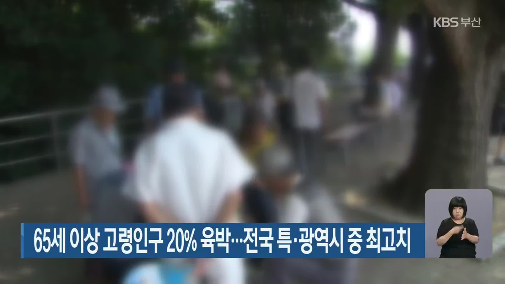 부산 65세 이상 고령인구 20% 육박…전국 특·광역시 중 최고치