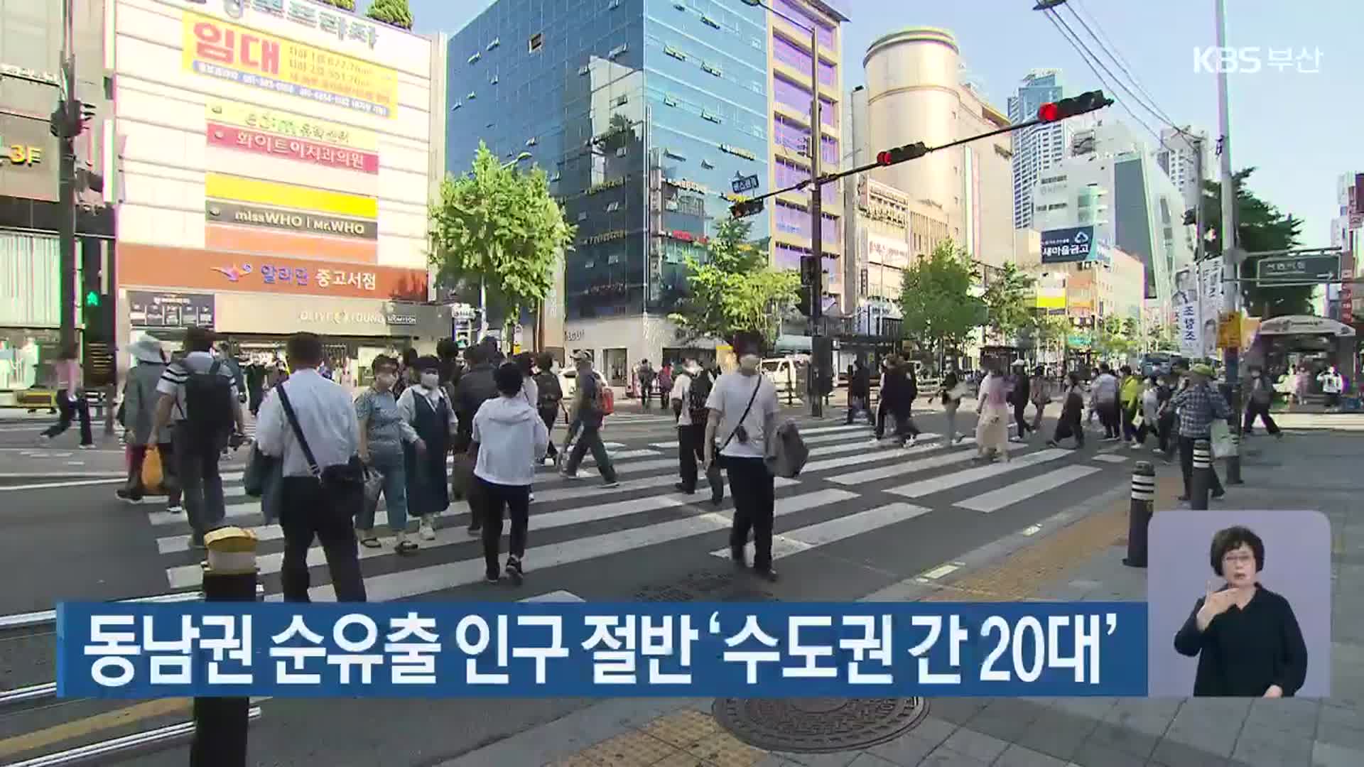 동남권 순유출 인구 절반 ‘수도권 간 20대’