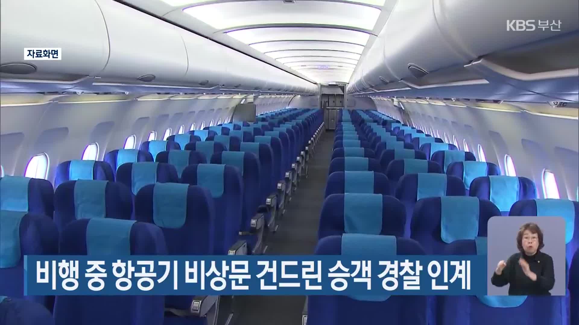 비행 중 항공기 비상문 건드린 승객 경찰 인계