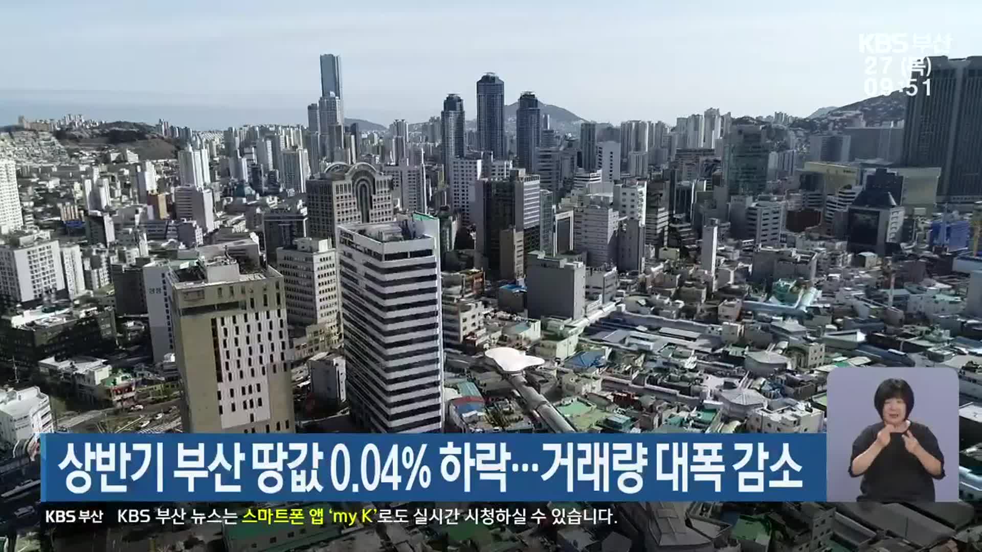 상반기 부산 땅값 0.04% 하락…거래량 대폭 감소