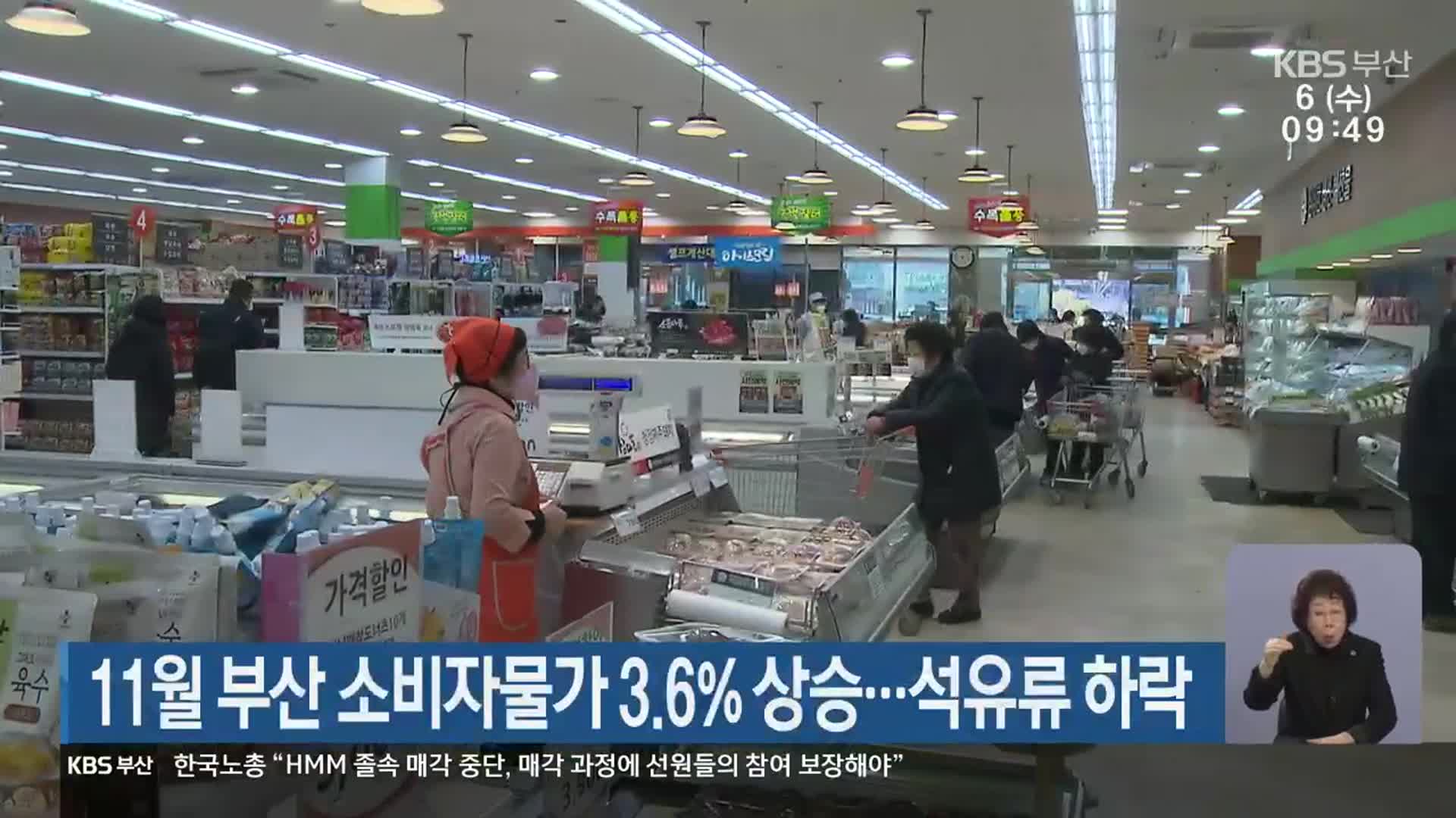 11월 부산 소비자물가 3.6% 상승…석유류 하락