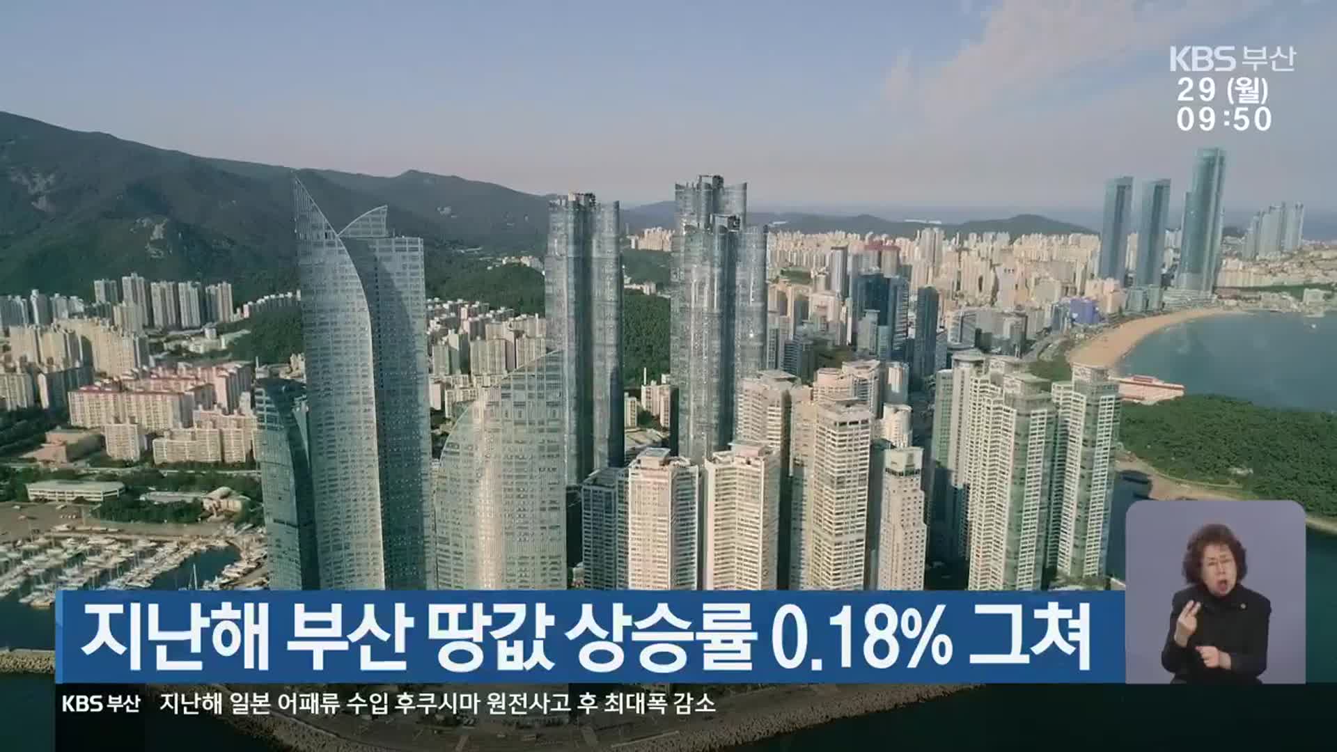 지난해 부산 땅값 상승률 0.18% 그쳐