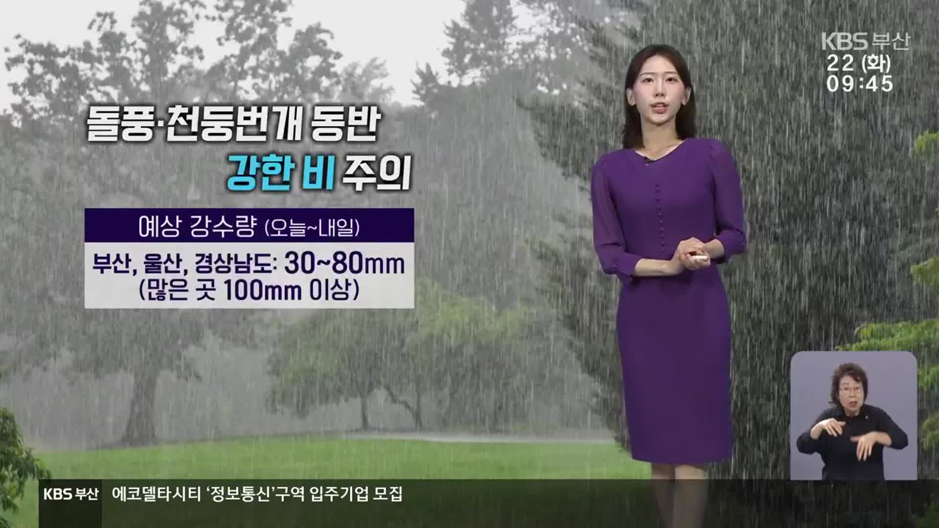 [날씨] 부산 호우주의보 발효…천둥·번개 동반 최대 100mm 예상