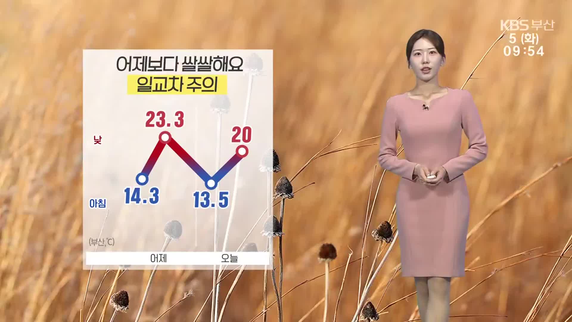 [날씨] 부산 기온 떨어져 ‘쌀쌀’…큰 일교차 주의, 낮 최고 20도