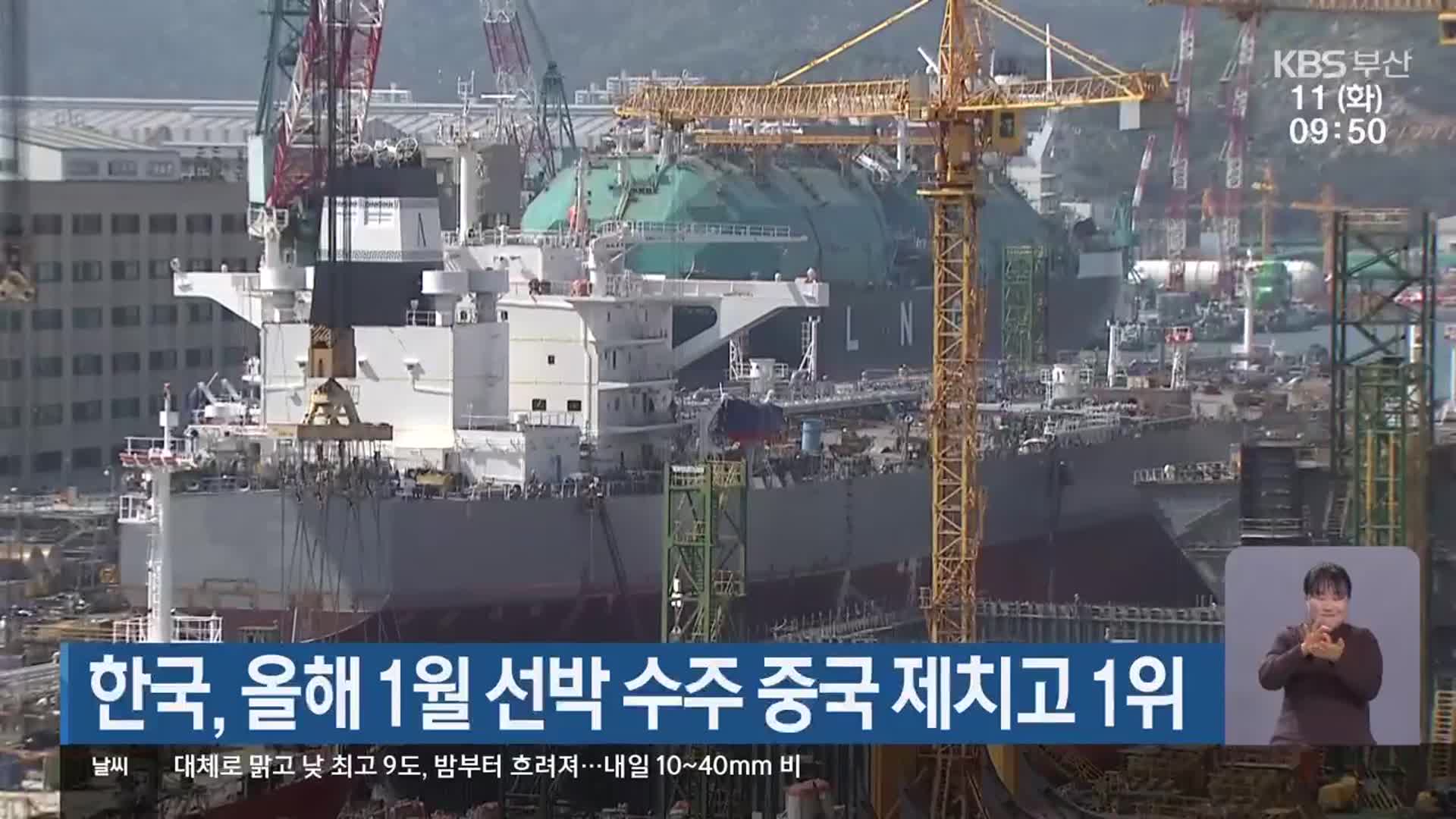 한국, 올해 1월 선박 수주 중국 제치고 1위