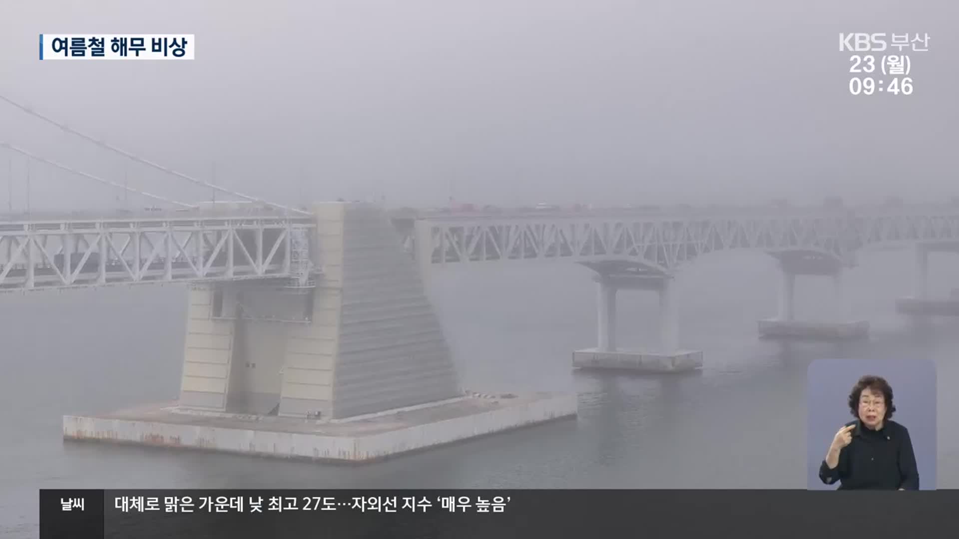 해무 뒤덮인 해상 교량…가시거리 ‘비상’