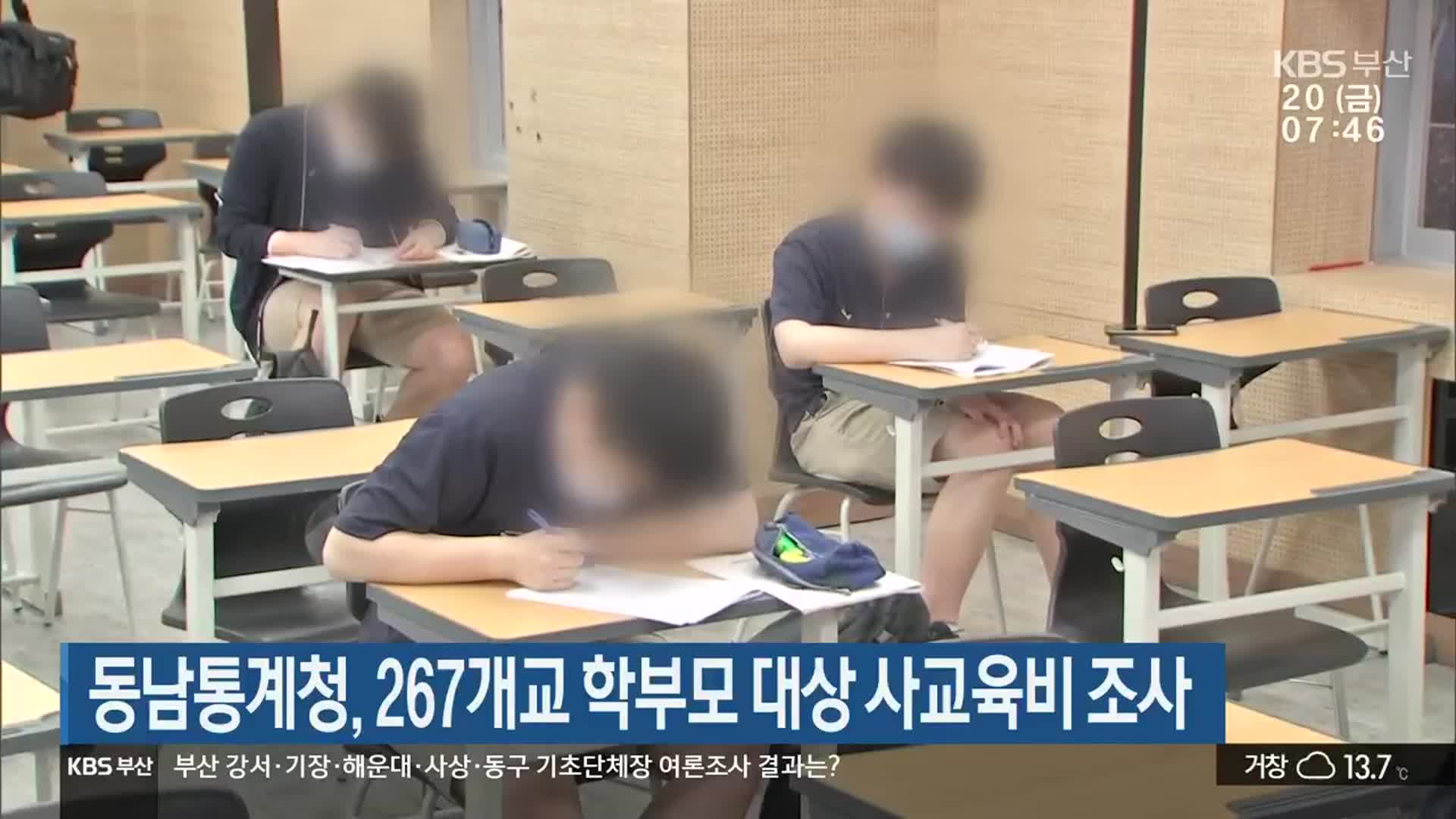 동남통계청, 267개교 학부모 대상 사교육비 조사