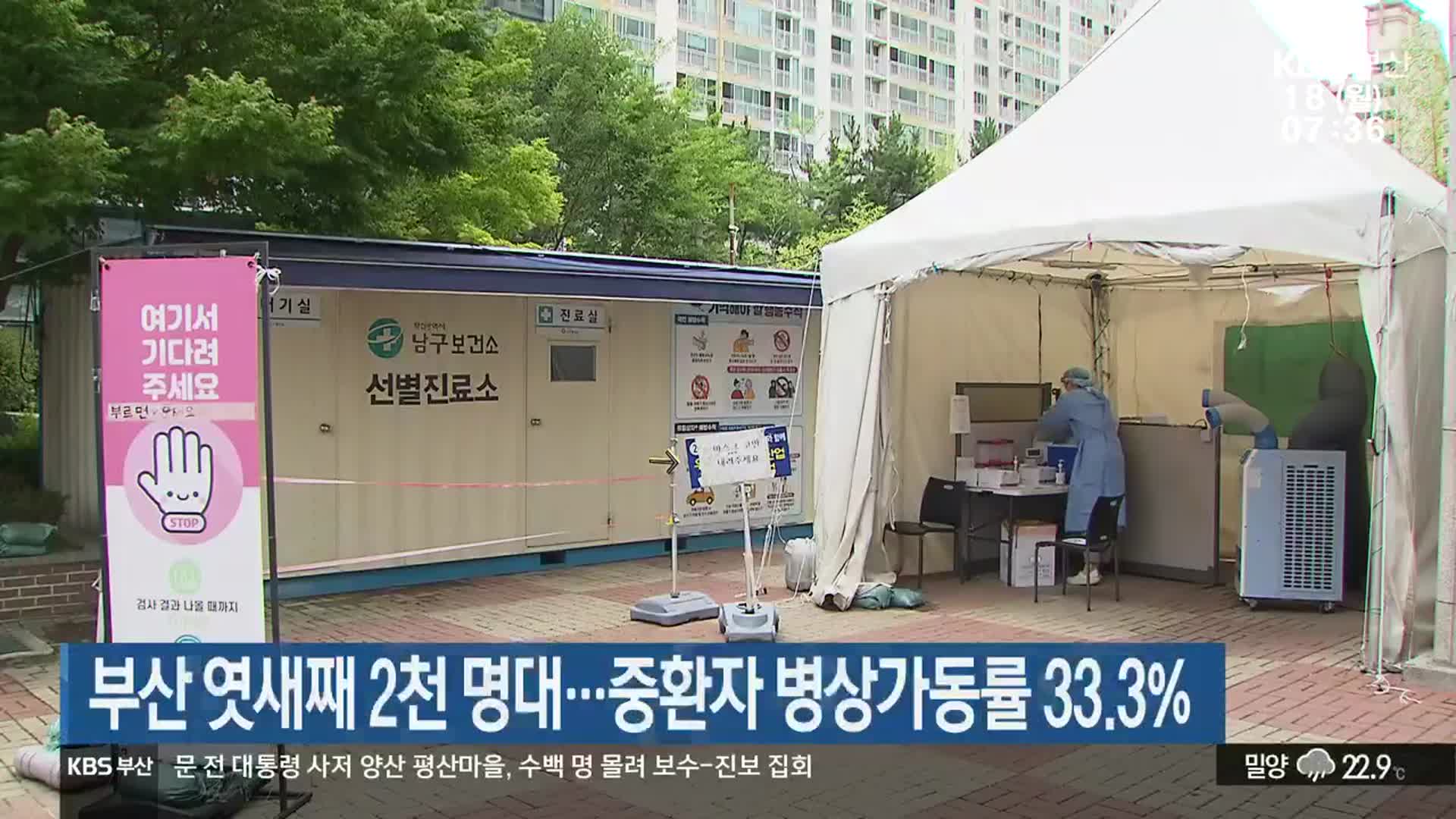 부산 엿새째 2천 명대…중환자 병상가동률 33.3%