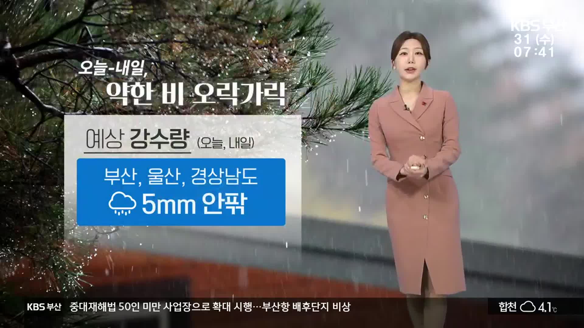 [날씨] 부산 내일까지 약한 비…부·울·경 5㎜ 안팎