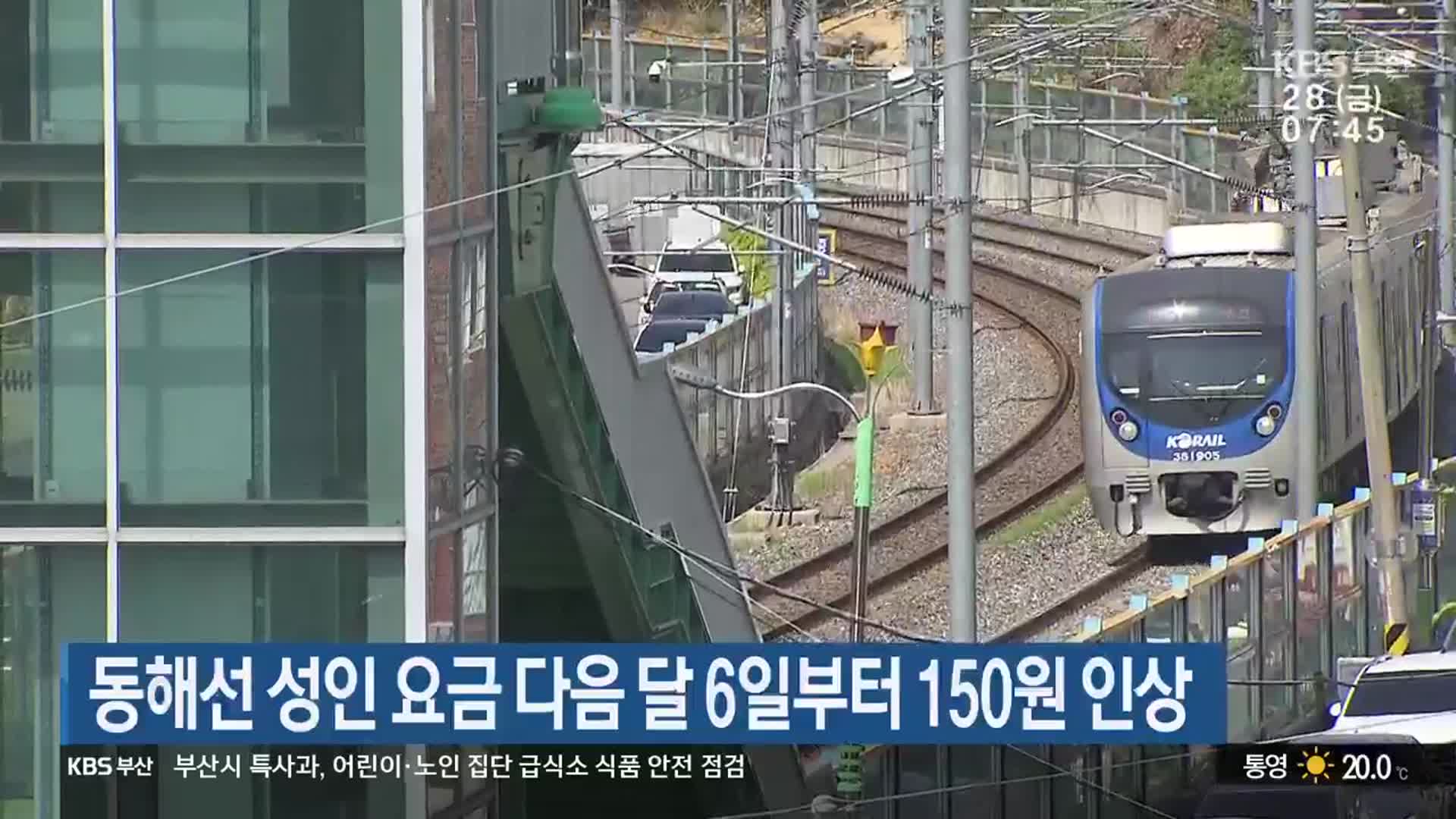 동해선 성인 요금 다음 달 6일부터 150원 인상