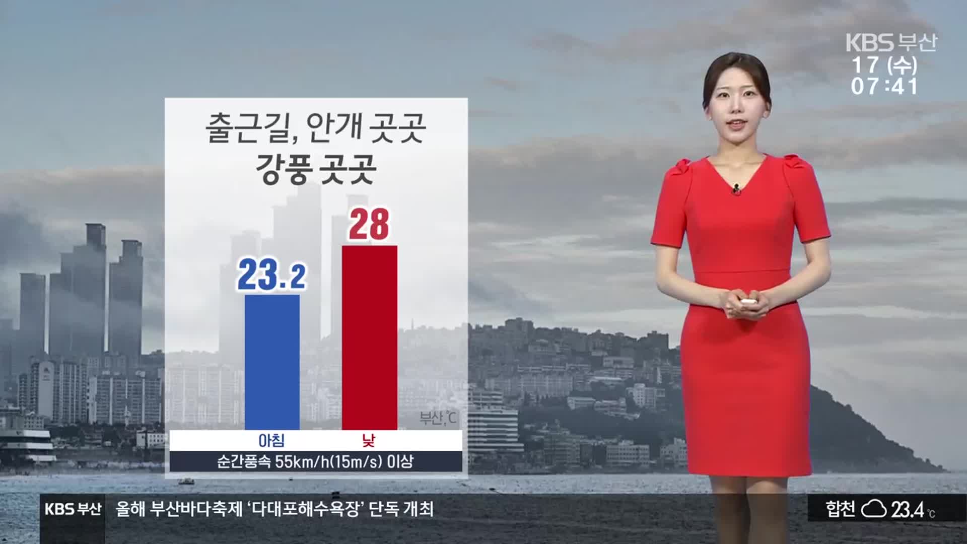 [날씨] 부산 출근길 안개 주의…습도 높아 ‘후텁지근’