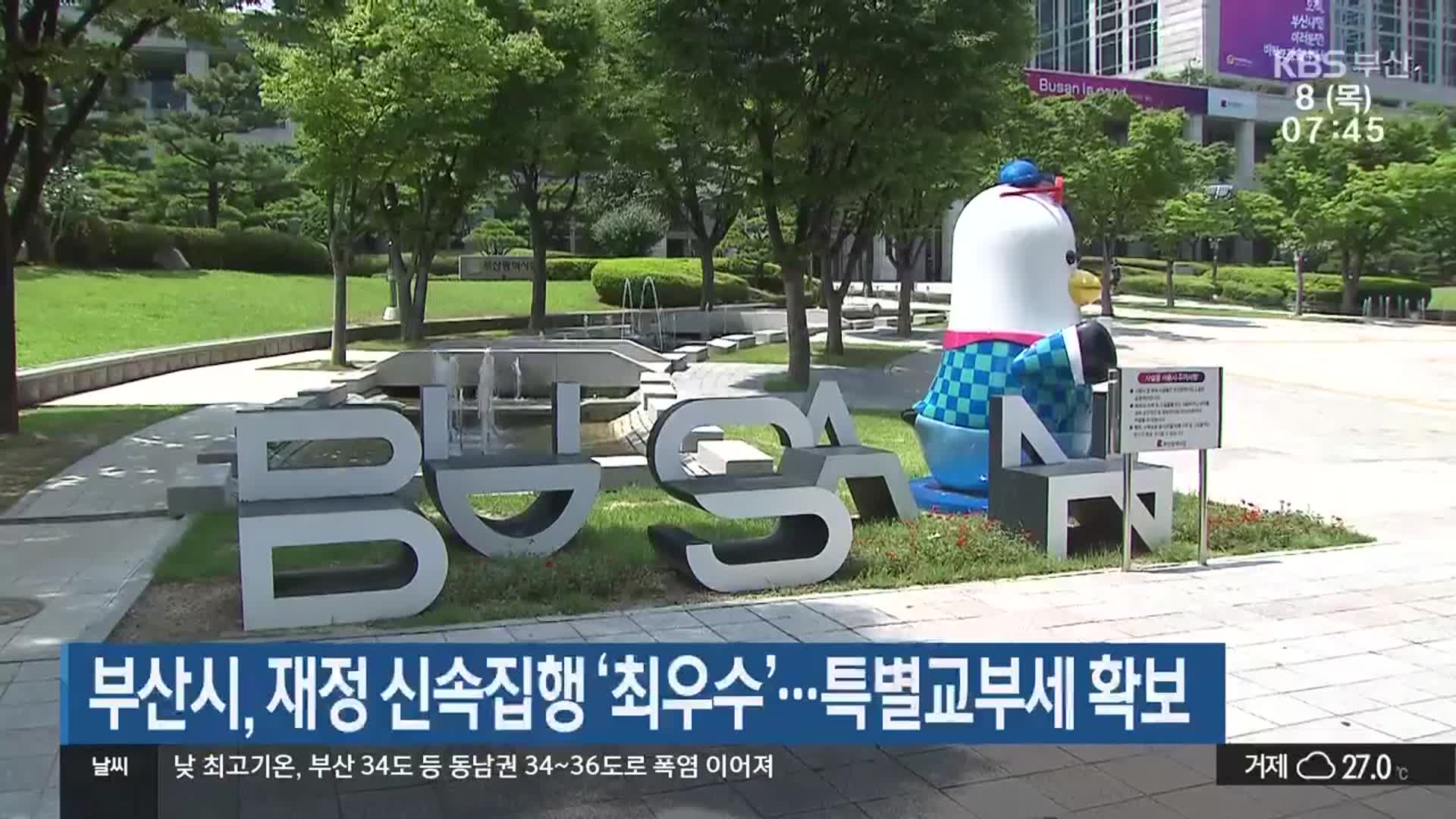 부산시, 재정 신속집행 ‘최우수’…특별교부세 확보