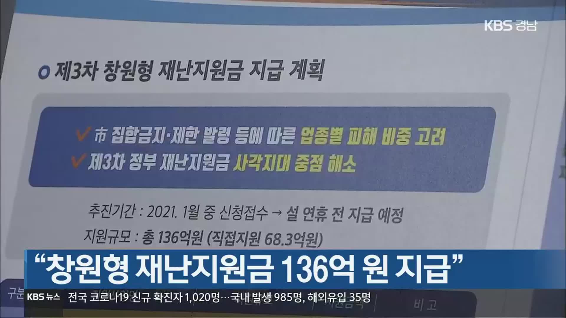 “창원형 재난지원금 136억 원 지급”