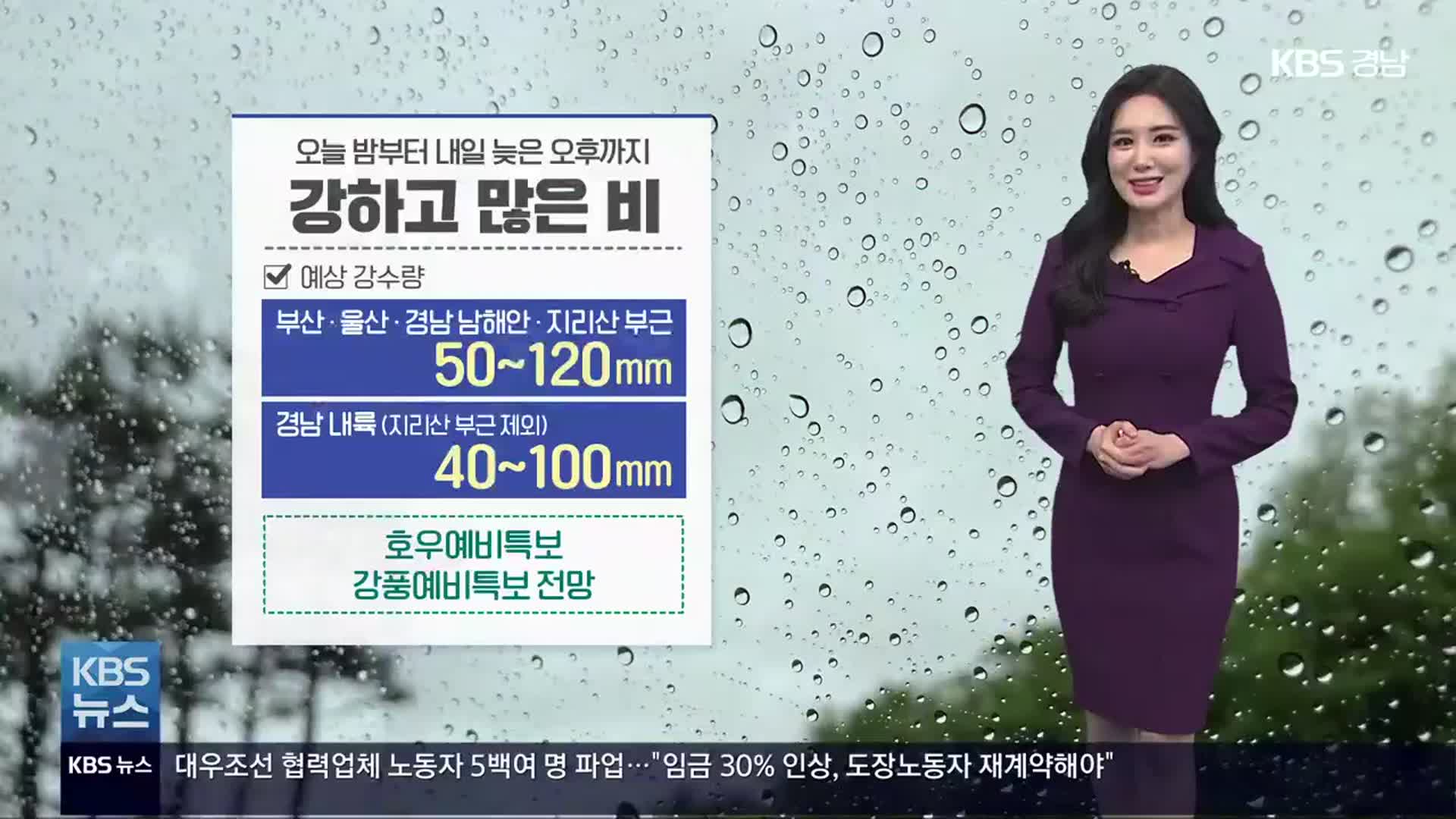 [날씨] 경남 밤부터 내일까지 강하고 많은 비…강풍·풍랑 주의