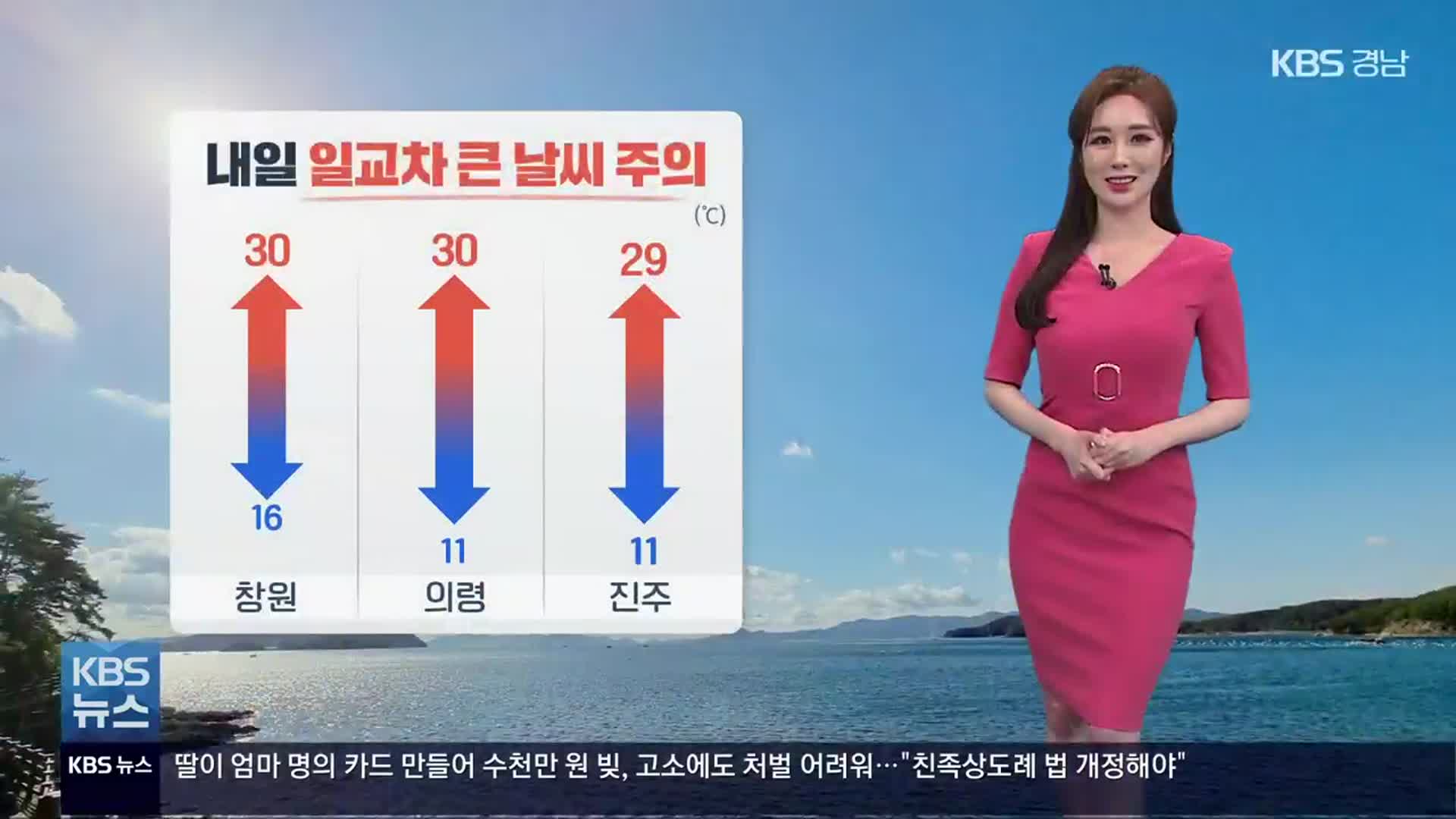 [날씨] 경남 내일 낮 최고 30도 무더위…큰 일교차 주의