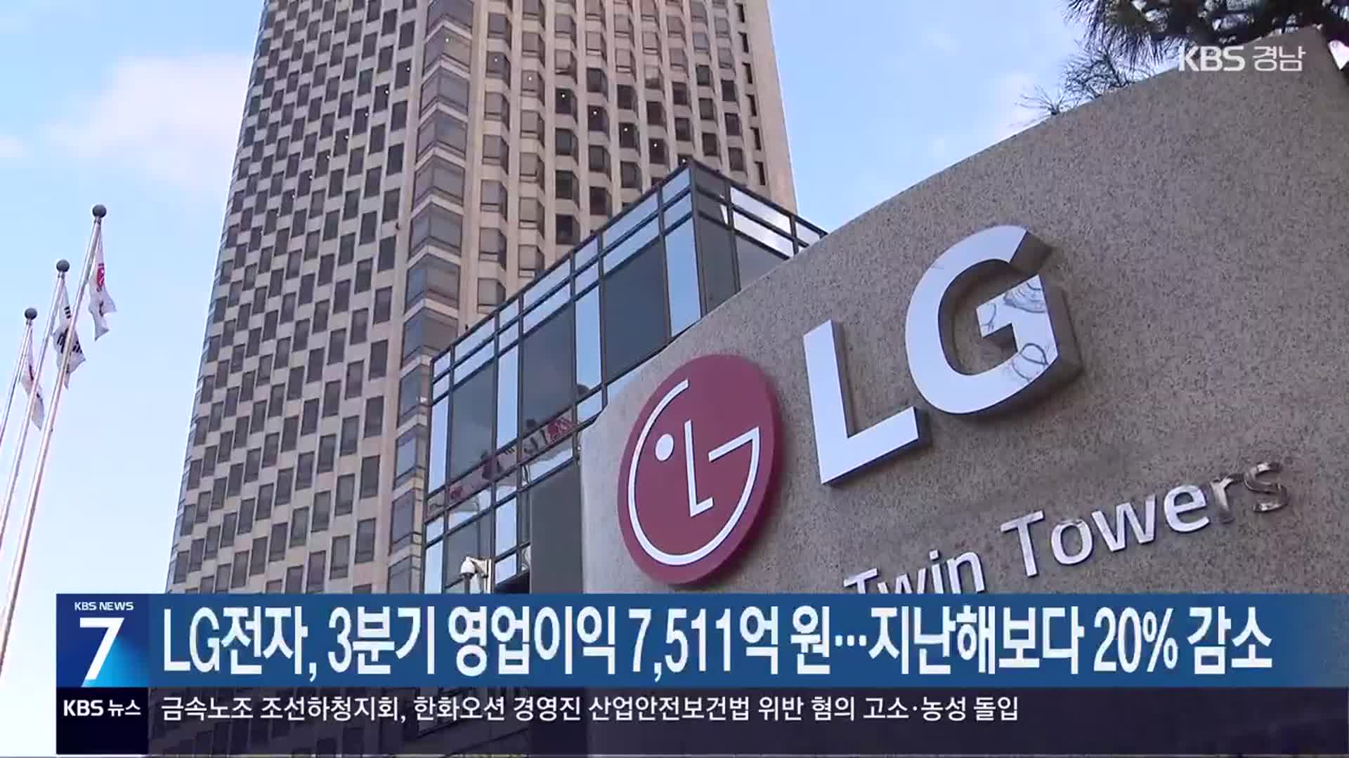 LG전자, 3분기 영업이익 7,511억 원…지난해보다 20% 감소