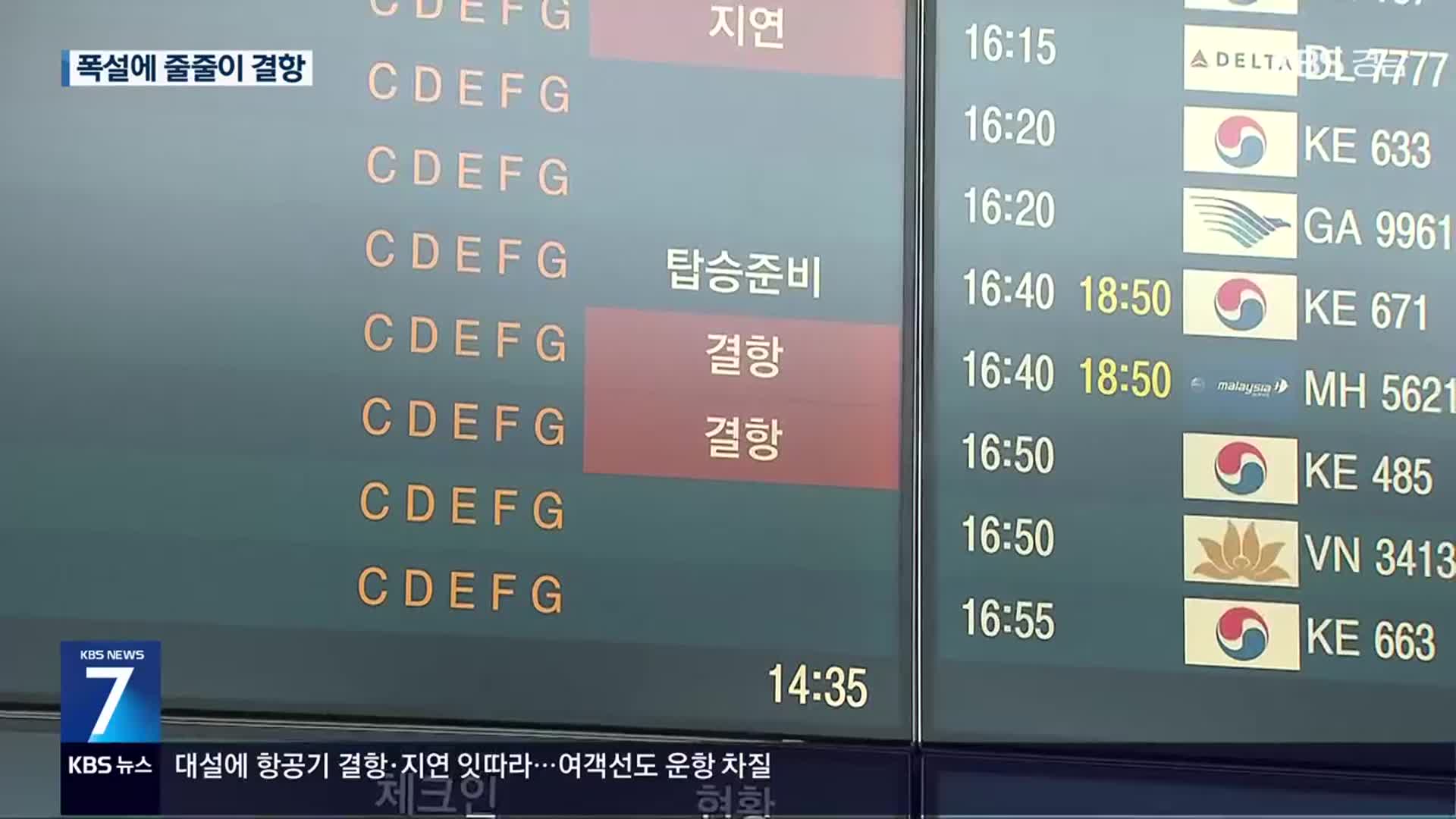 대설에 항공기 결항·지연 잇따라…여객선도 운항 차질