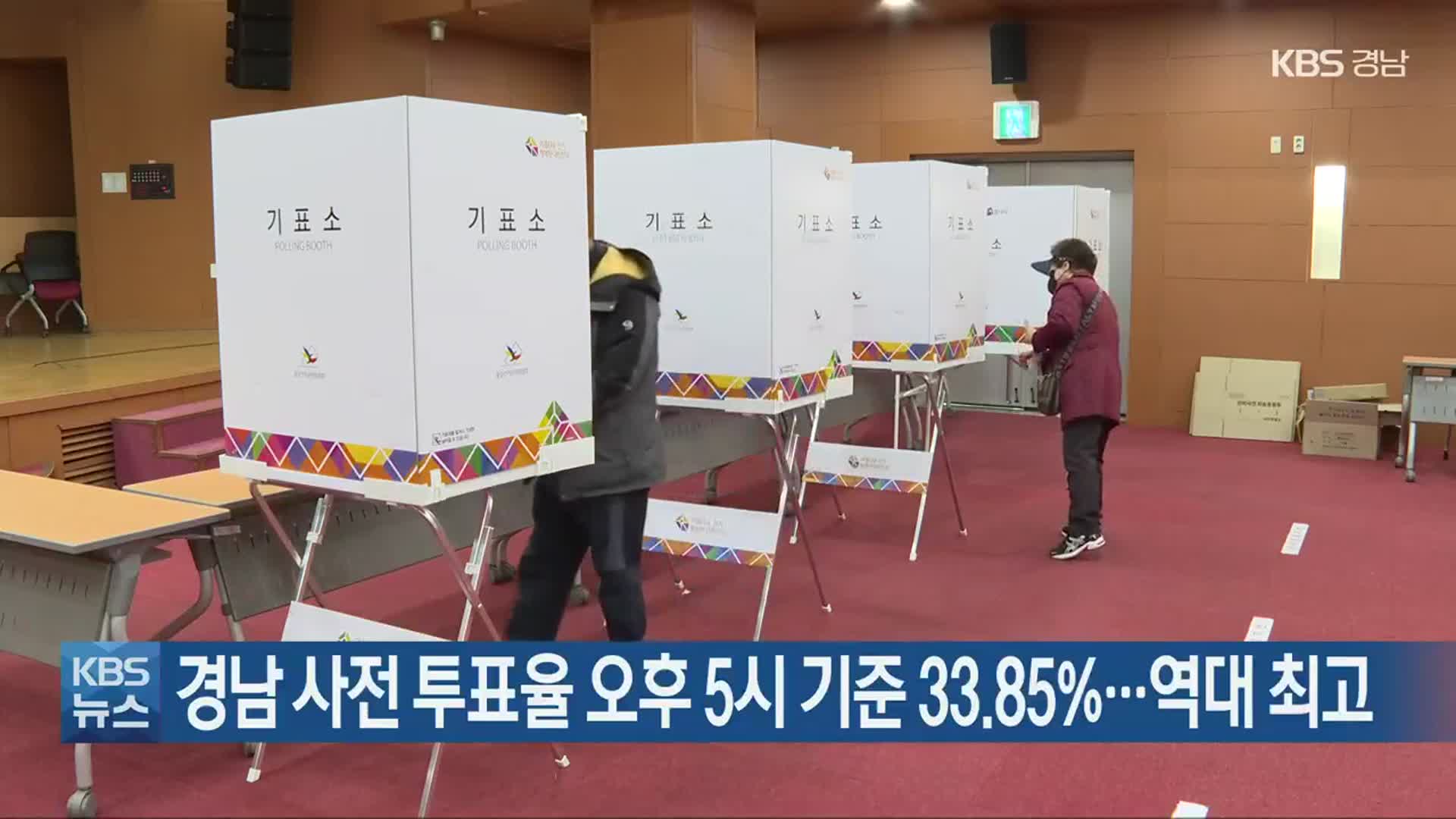 경남 사전 투표율 오후 5시 기준 33.85%…역대 최고