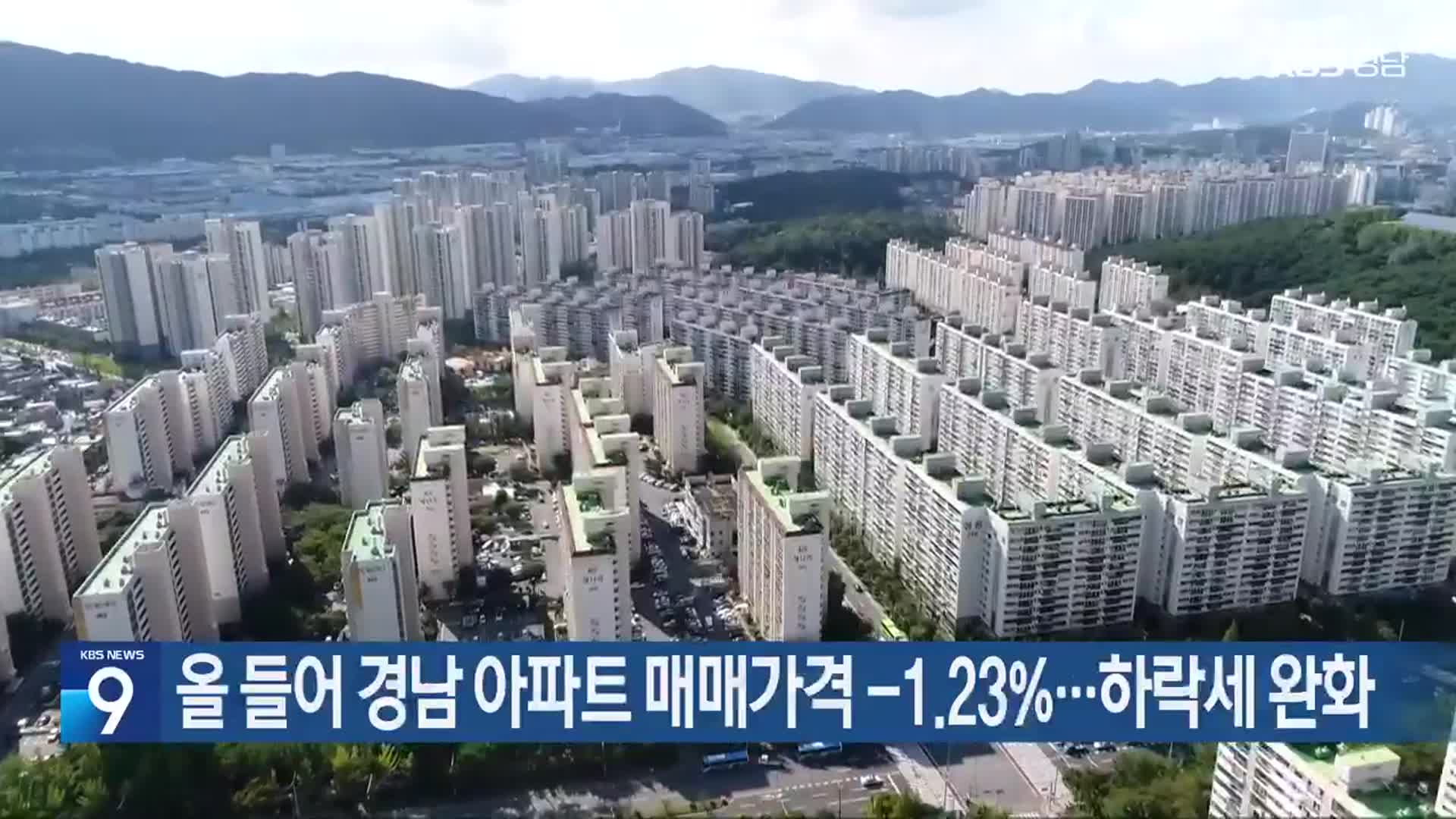 올 들어 경남 아파트 매매가격 -1.23%…하락세 완화