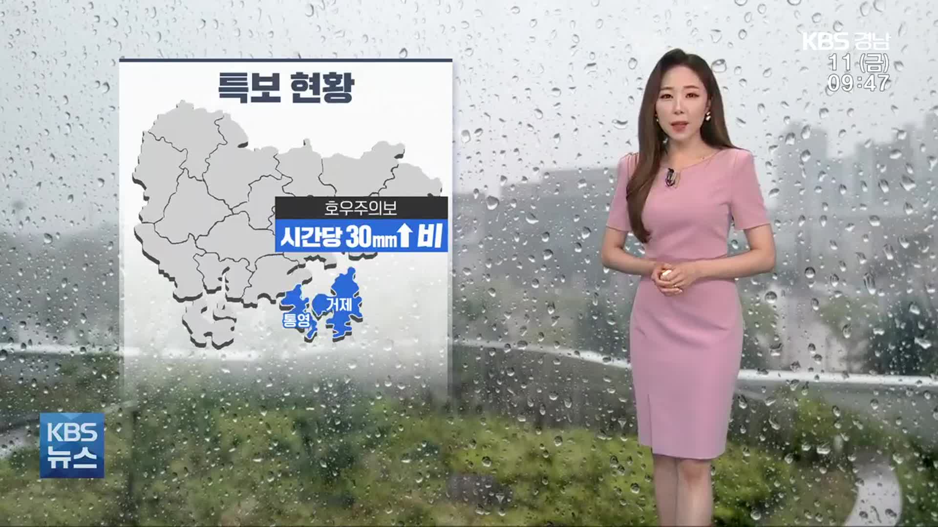 [날씨] 통영·거제 호우주의보…시간 당 30㎜↑ 비