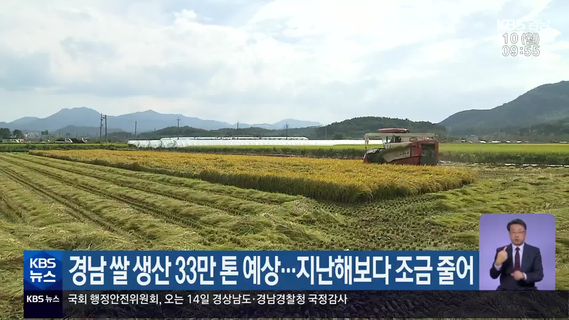 경남 쌀 생산 33만 톤 예상…지난해보다 조금 줄어