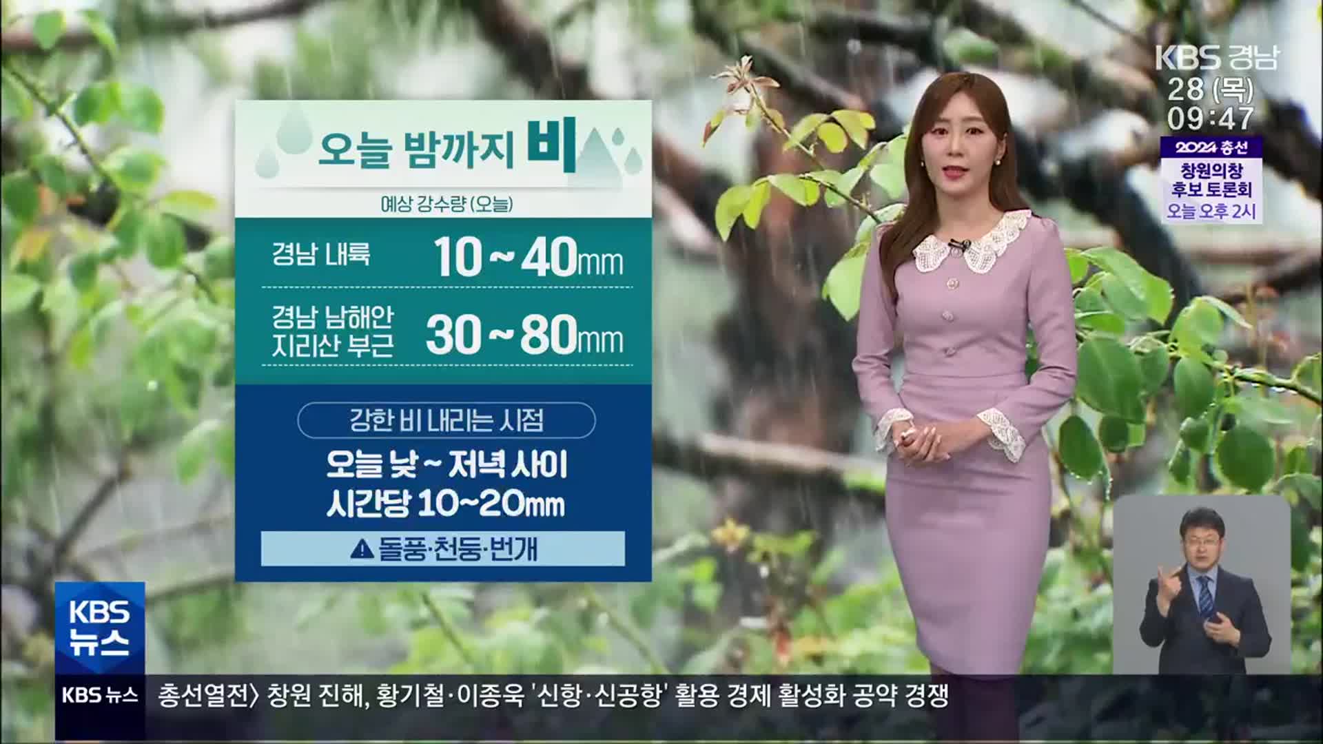 [날씨] 경남 오늘 밤까지 요란한 봄비…오후부터 강한 바람