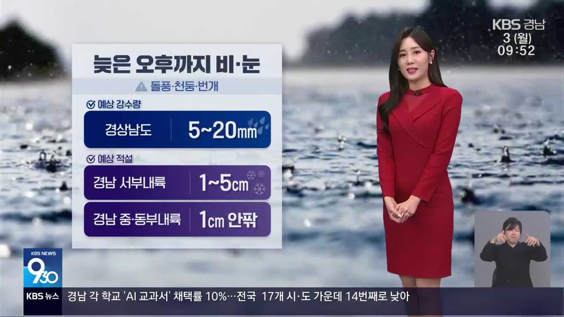 [날씨] 경남 늦은 오후까지 비·눈…강한 바람 주의