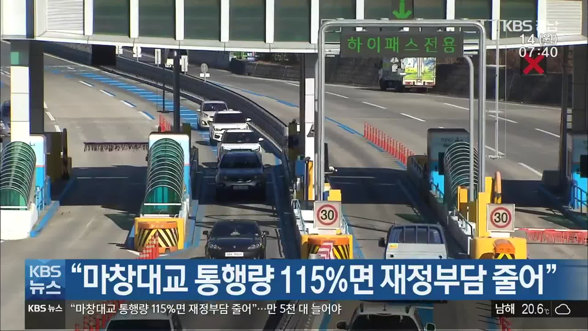 “마창대교 통행량 115%면 재정부담 줄어”