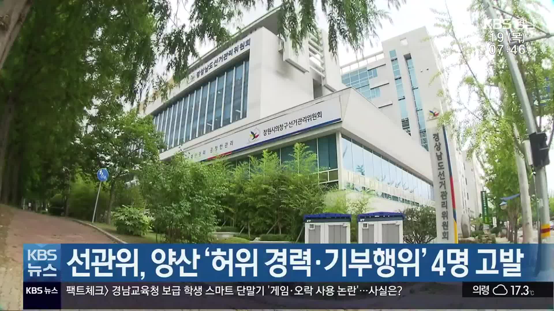 경남선관위, 양산 ‘허위 경력·기부행위’ 4명 고발