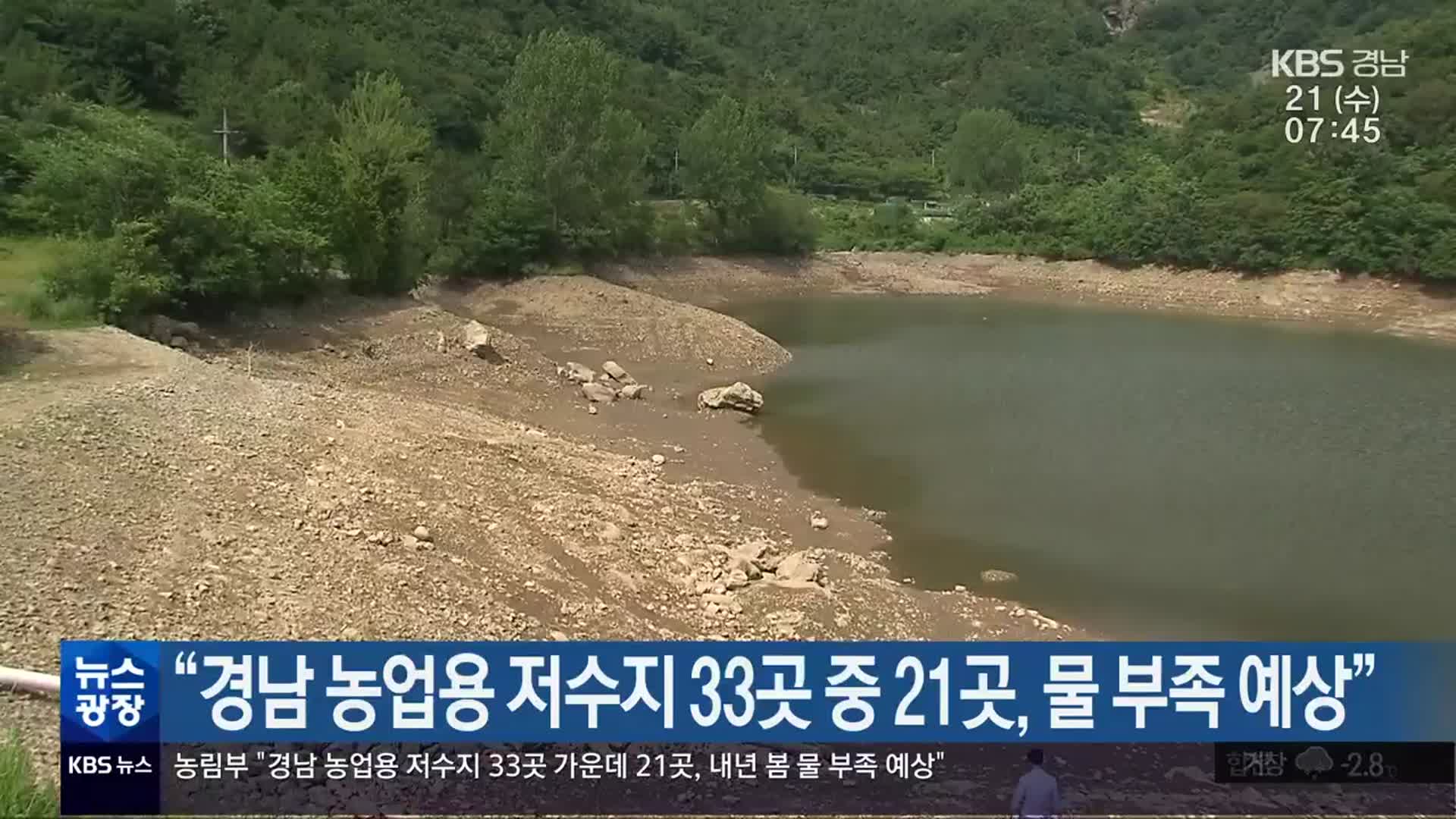 “경남 농업용 저수지 33곳 중 21곳, 물 부족 예상”