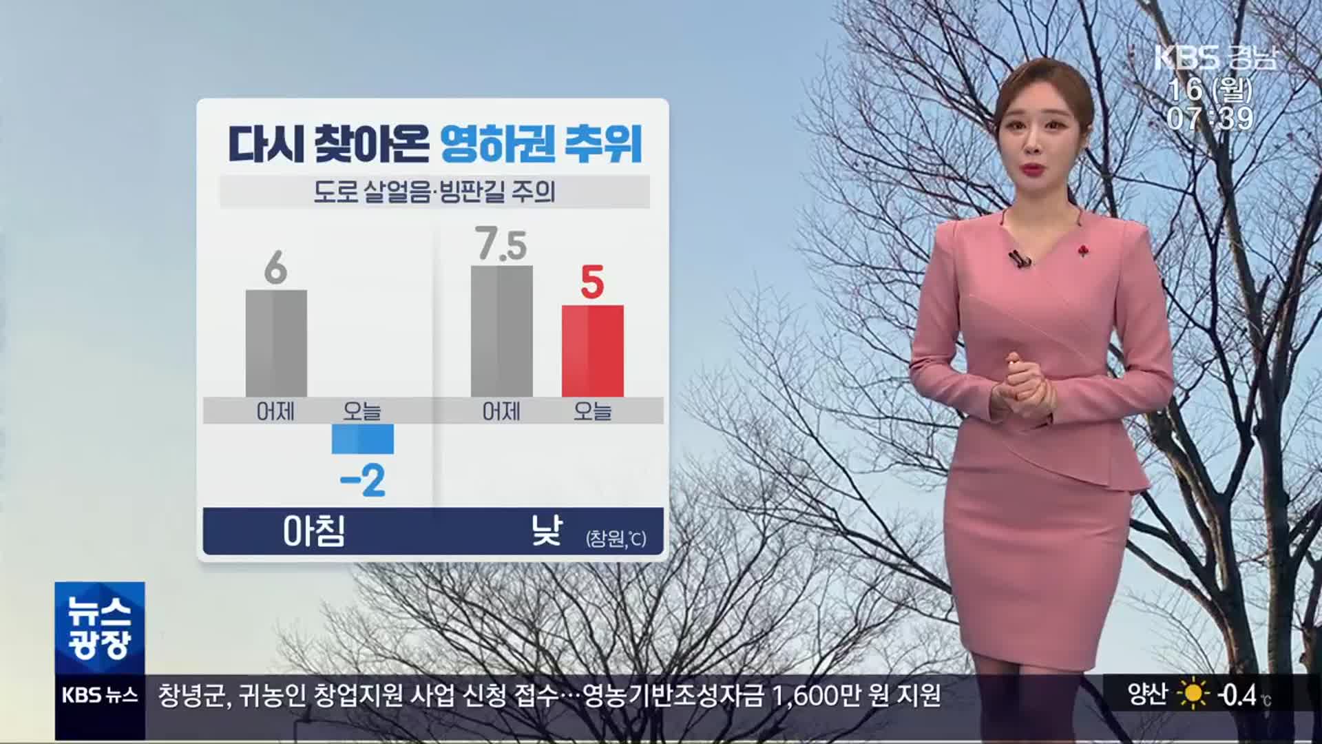 [날씨] 경남 다시 찾아온 영하권 추위…도로 살얼음, 빙판길 주의