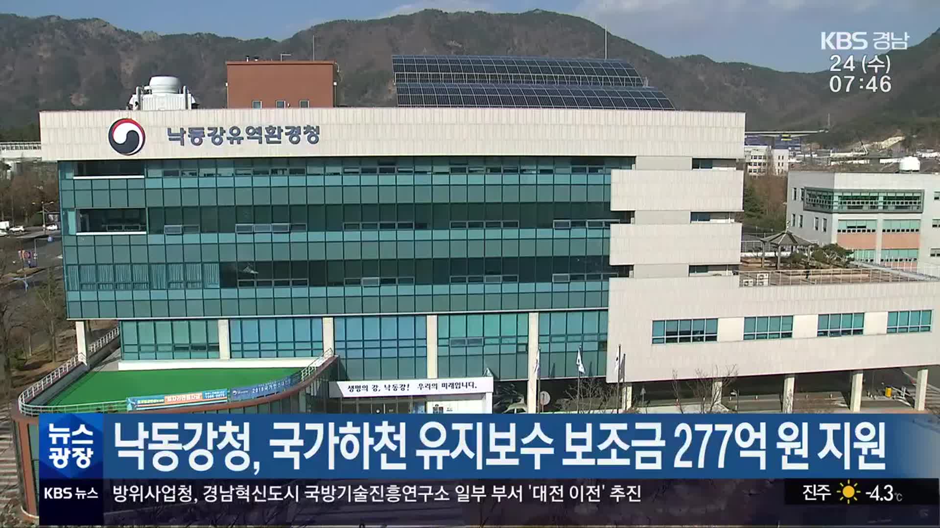 낙동강청, 국가하천 유지보수 보조금 277억 원 지원