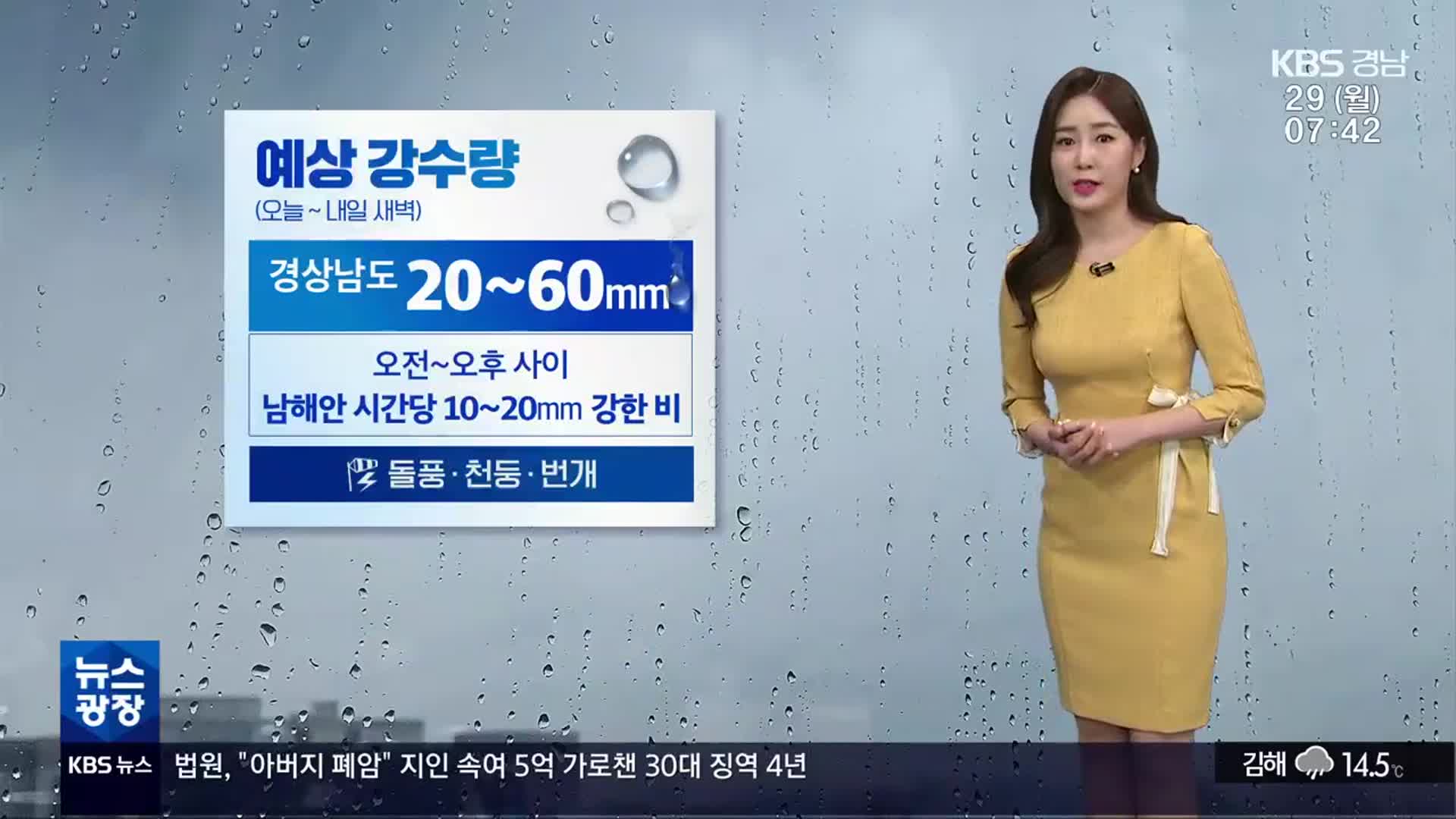 [날씨] 경남 오늘 흐리고 비…예상 강수량 20~60mm