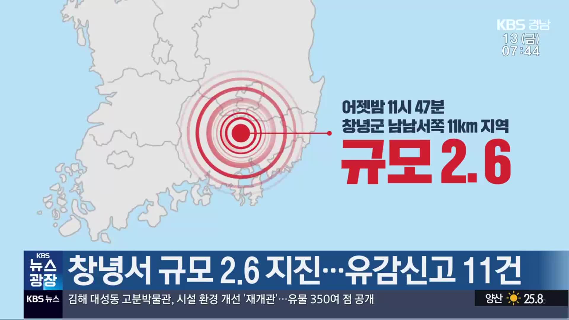 창녕서 규모 2.6지진…유감신고 11건