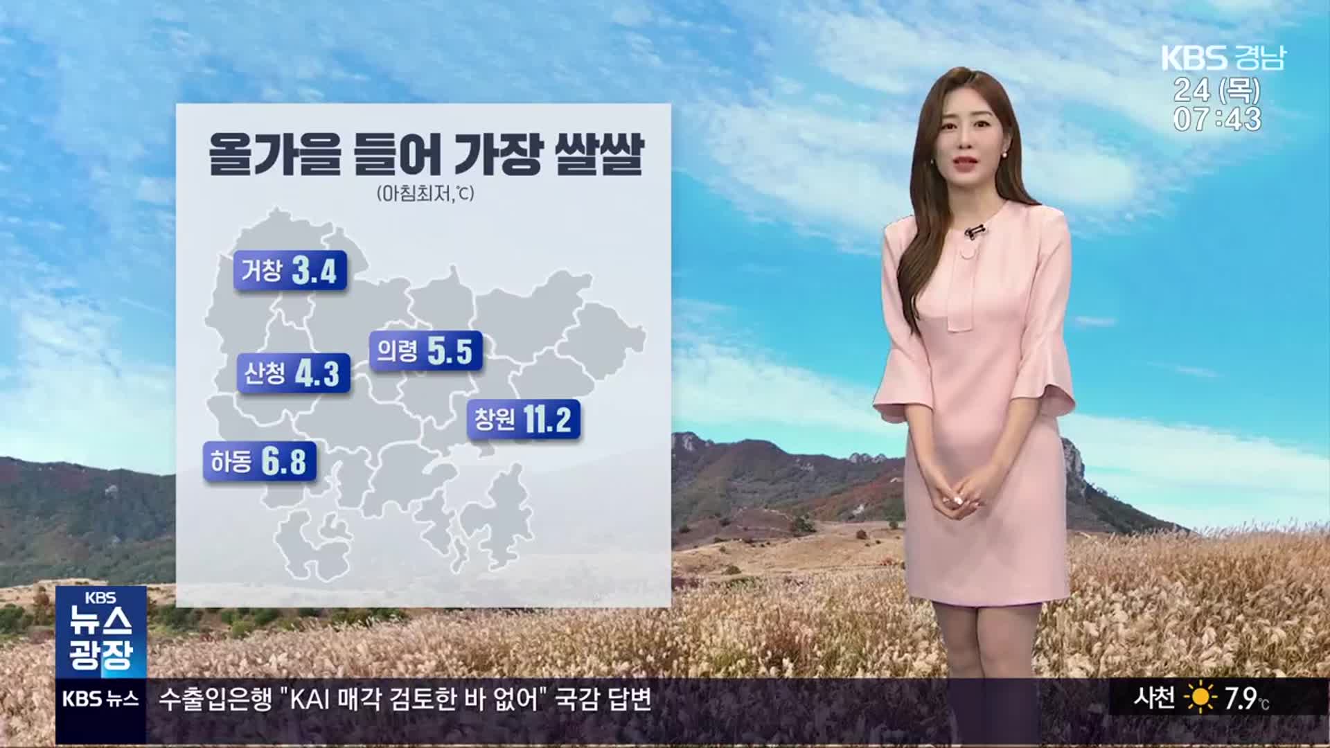 [날씨] 경남 밤사이 기온 뚝…올가을 들어 가장 쌀쌀