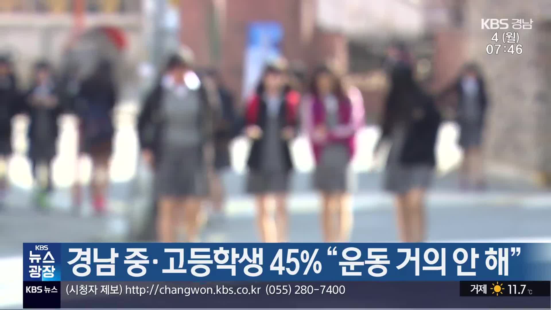 경남 중·고등학생 45% “운동 거의 안 해”