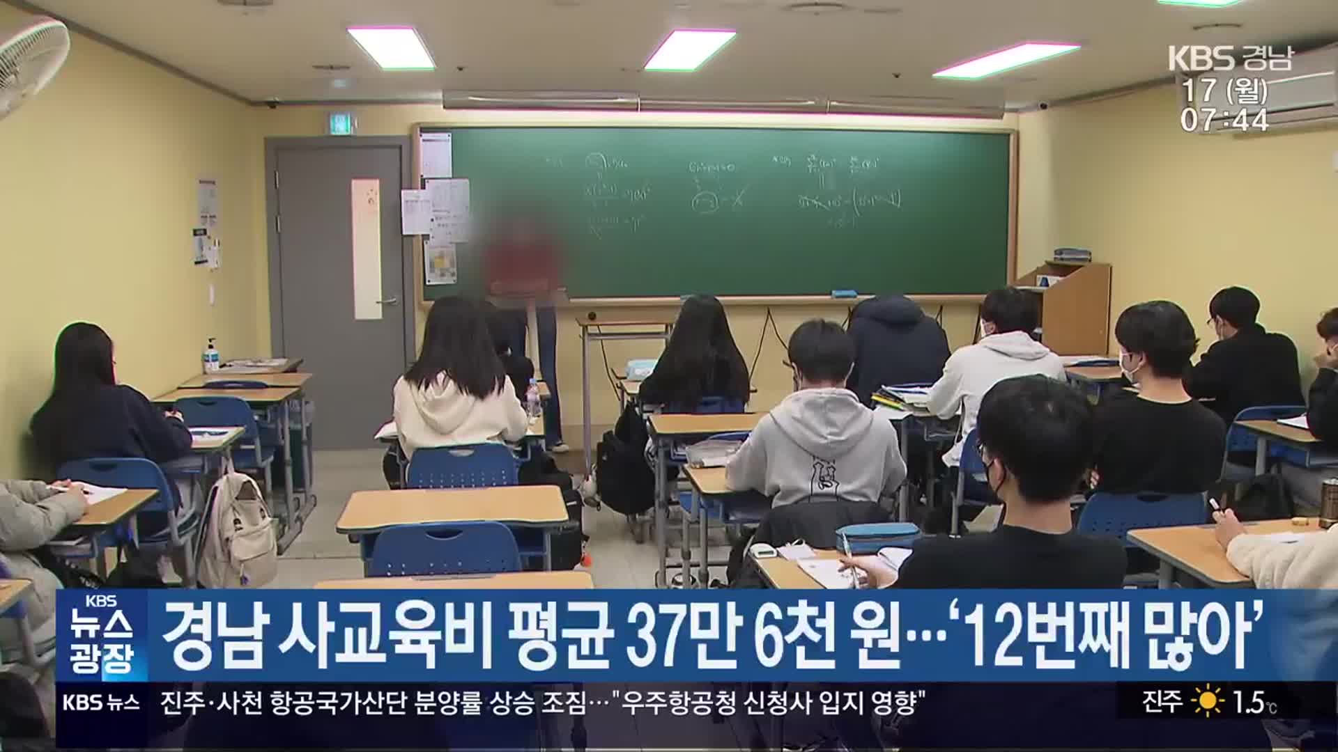 경남 사교육비 평균 37만 6천 원…‘12번째 많아’