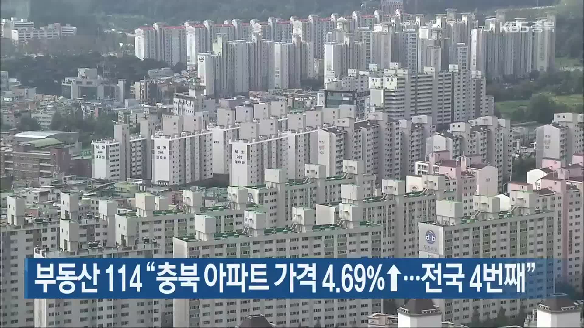부동산 114 “충북 아파트 가격 4.69%↑…전국 4번째”