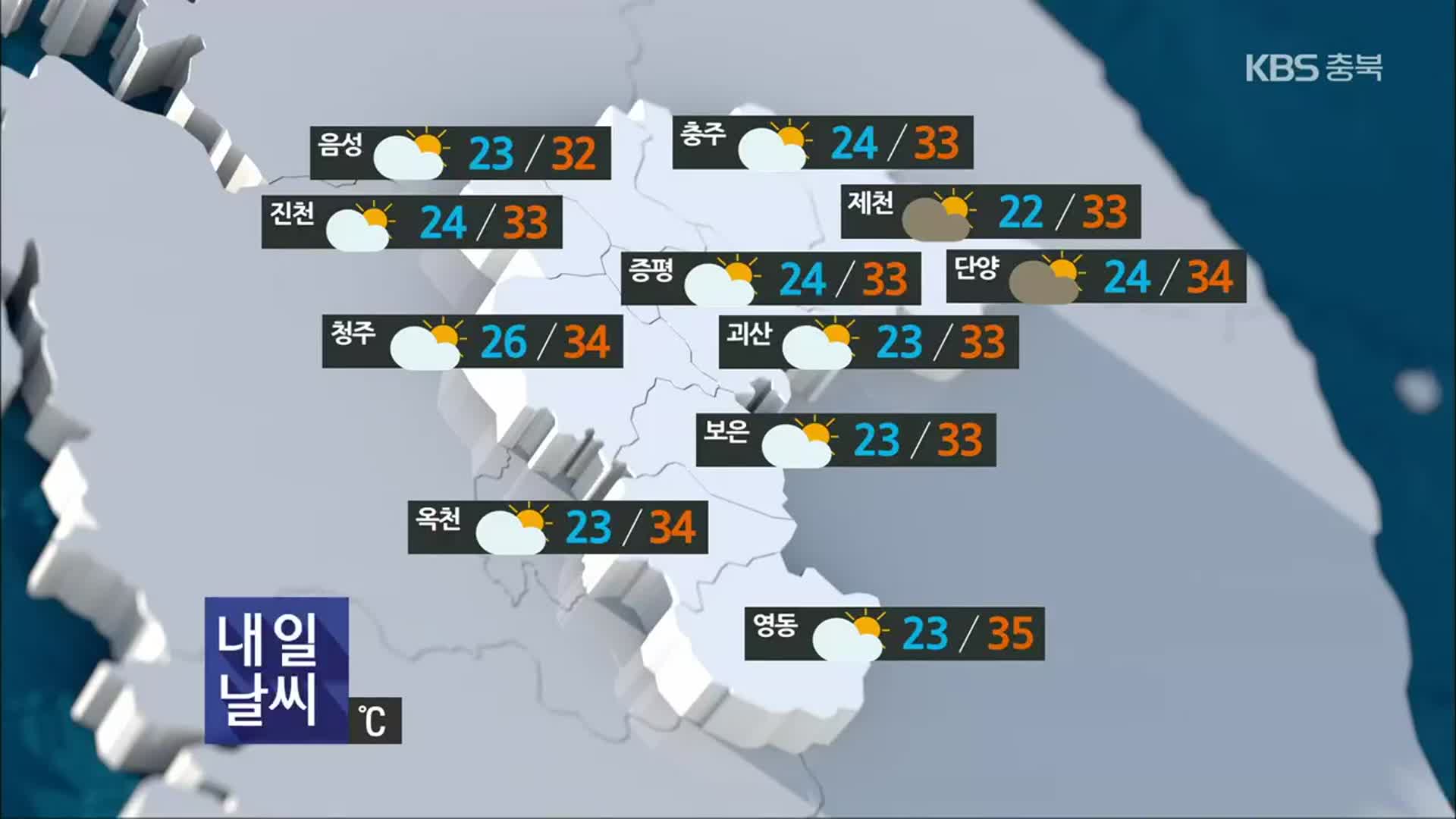 [날씨] 충북 내일 낮 최고 32~35도 무더위…초미세먼지 ‘보통’