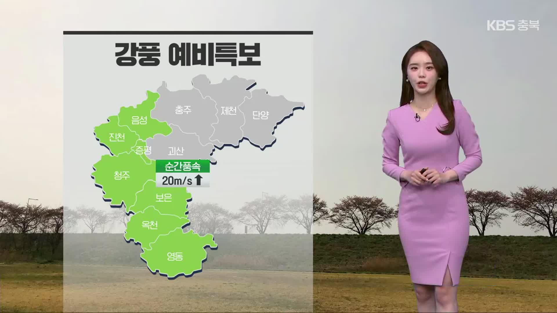 [날씨] 충북 서쪽 중심 강풍 예비특보…내일 오전~저녁 가끔 비