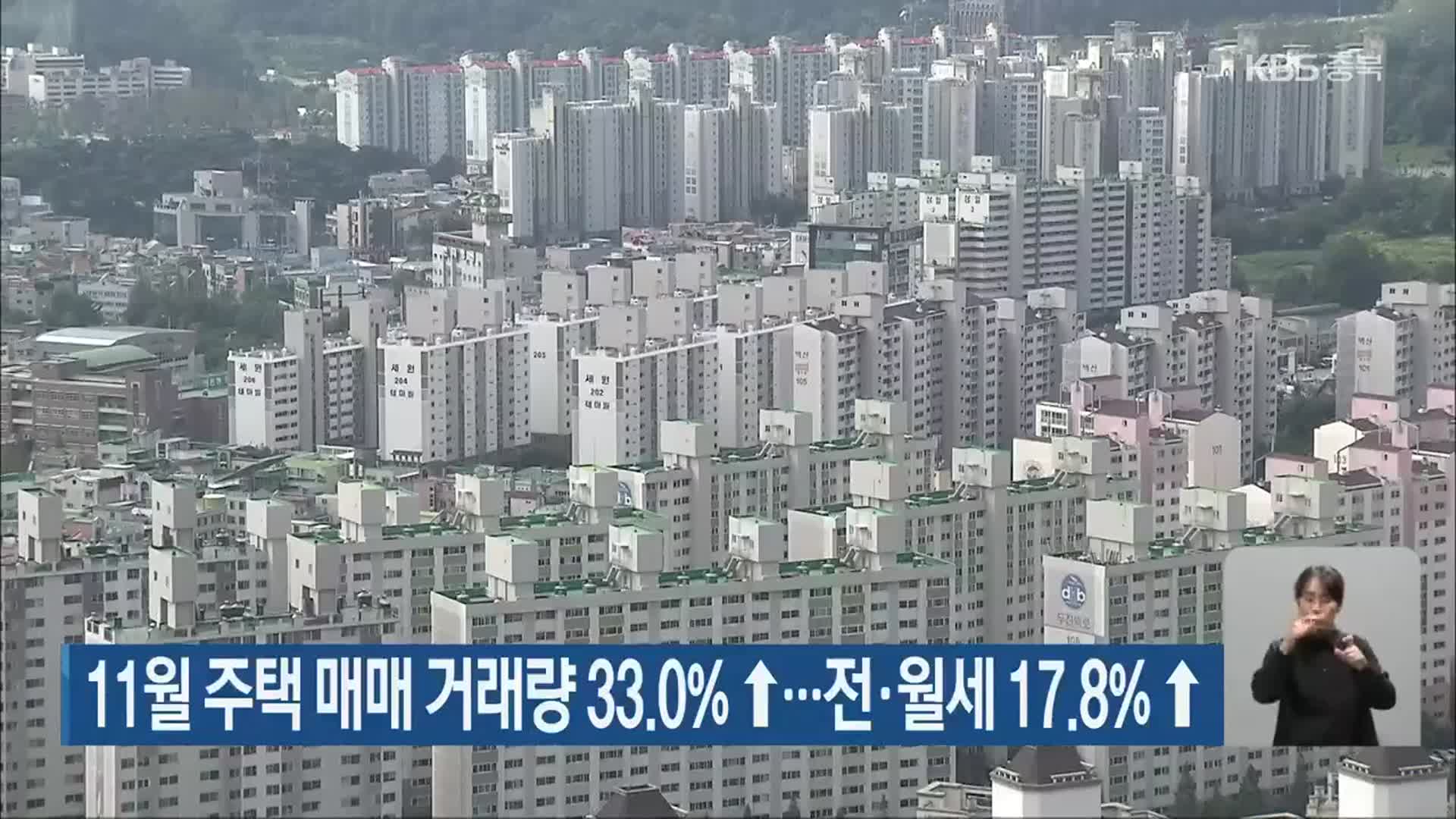 11월 주택 매매 거래량 33.0%↑…전·월세 17.8%↑