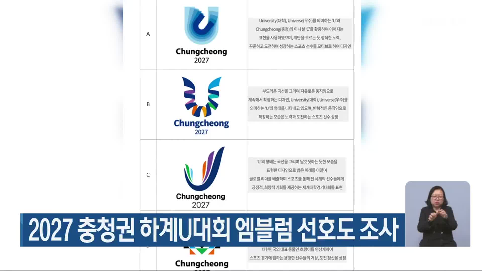 2027 충청권 하계U대회 엠블럼 선호도 조사