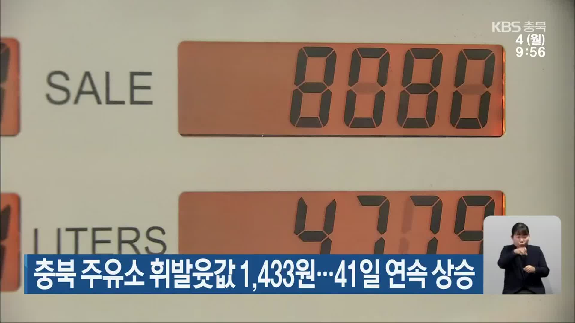 충북 주유소 휘발윳값 1,433원…41일 연속 상승