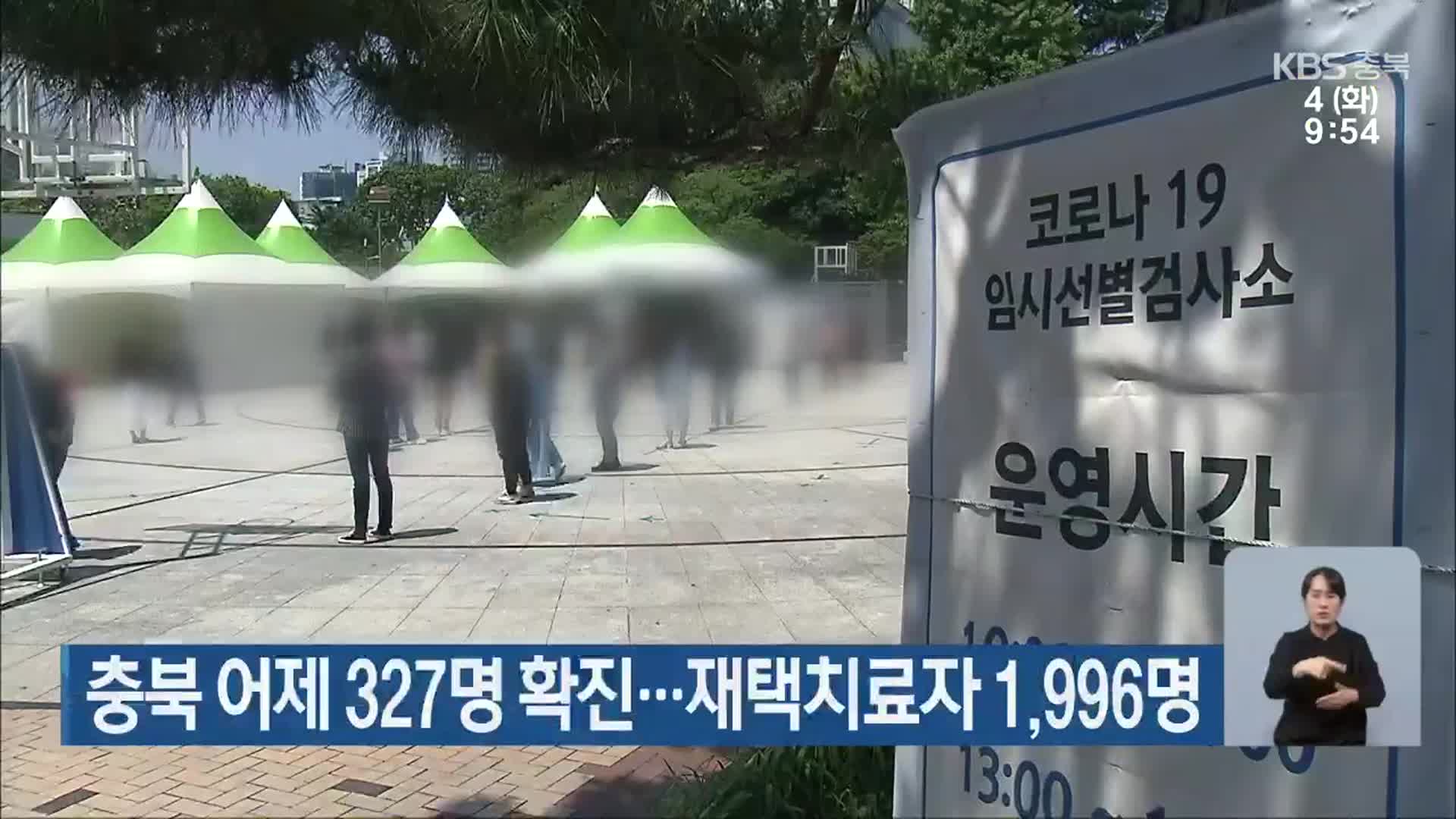 충북 어제 327명 확진…재택치료자 1,996명