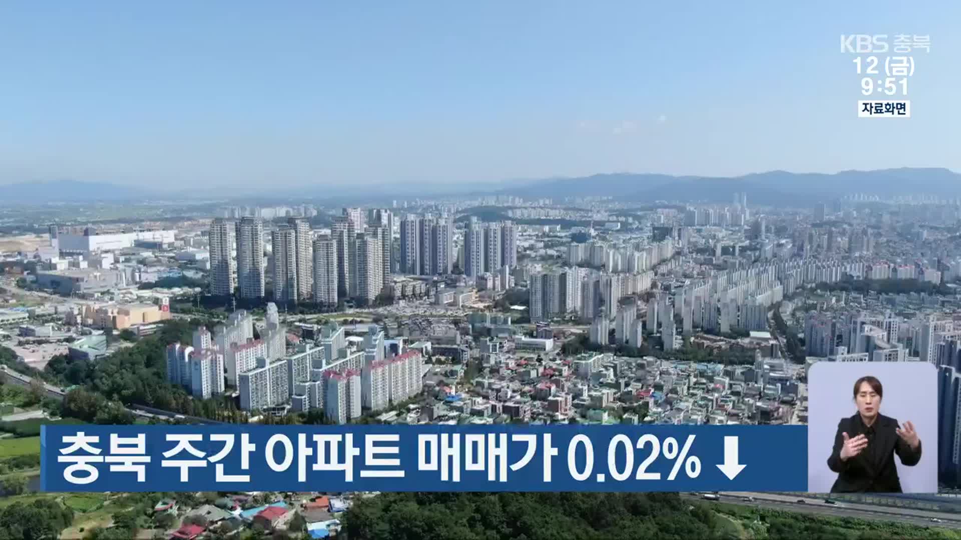 충북 주간 아파트 매매가 0.02%↓